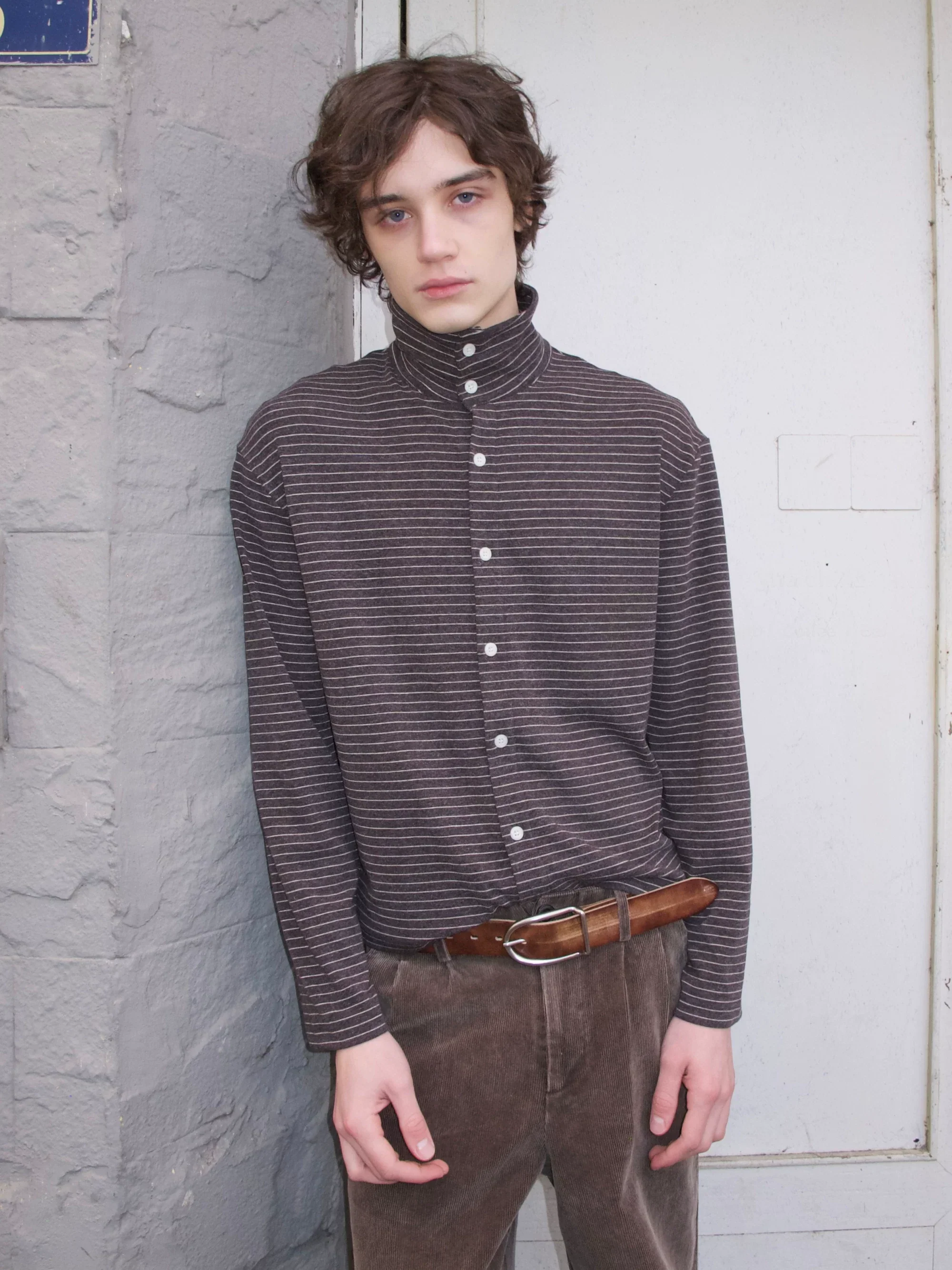 Striped Mock-Neck Button-Front Knit - Image 2