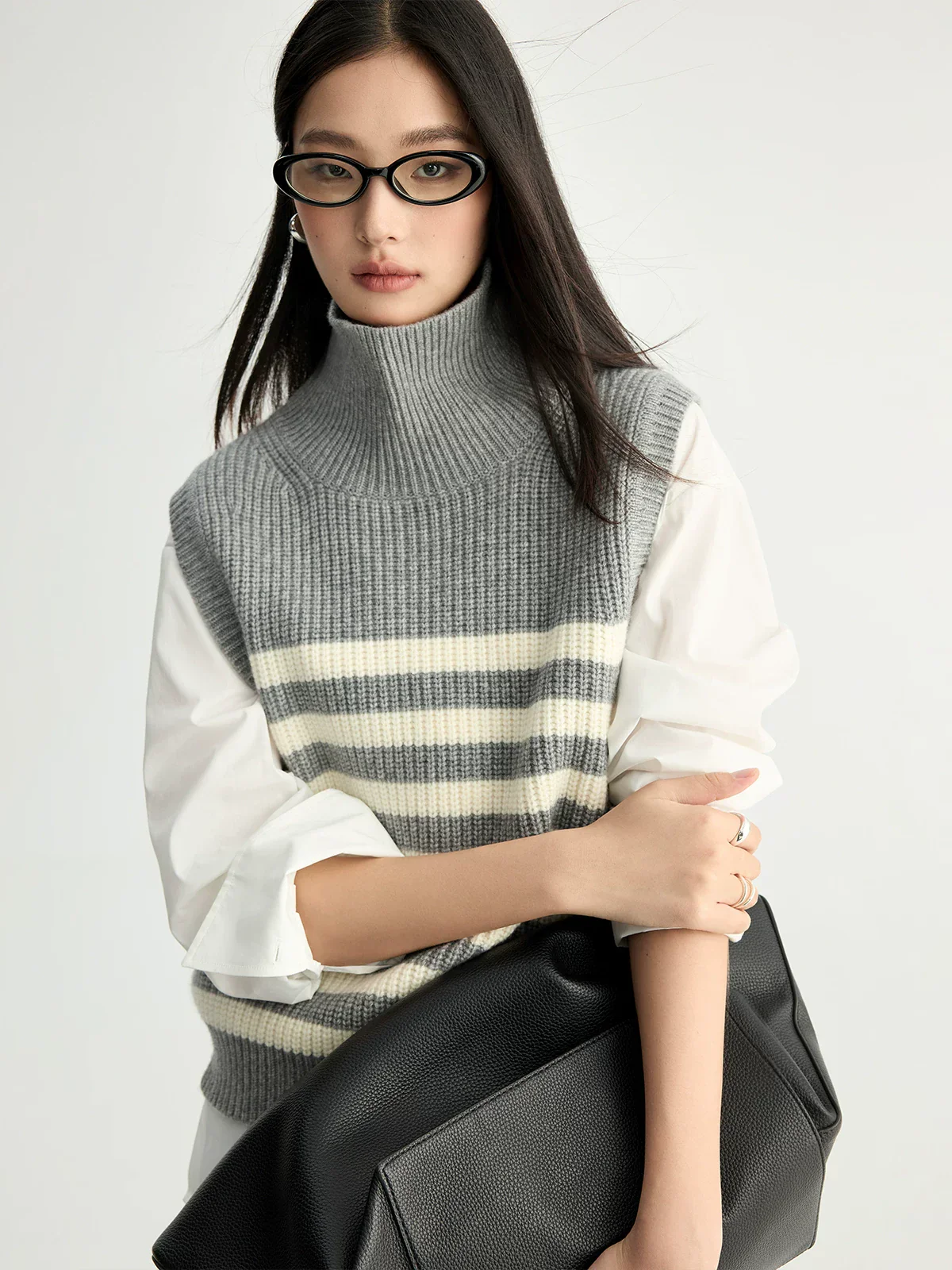 Striped Mock Turtleneck Knit Vest - Image 4