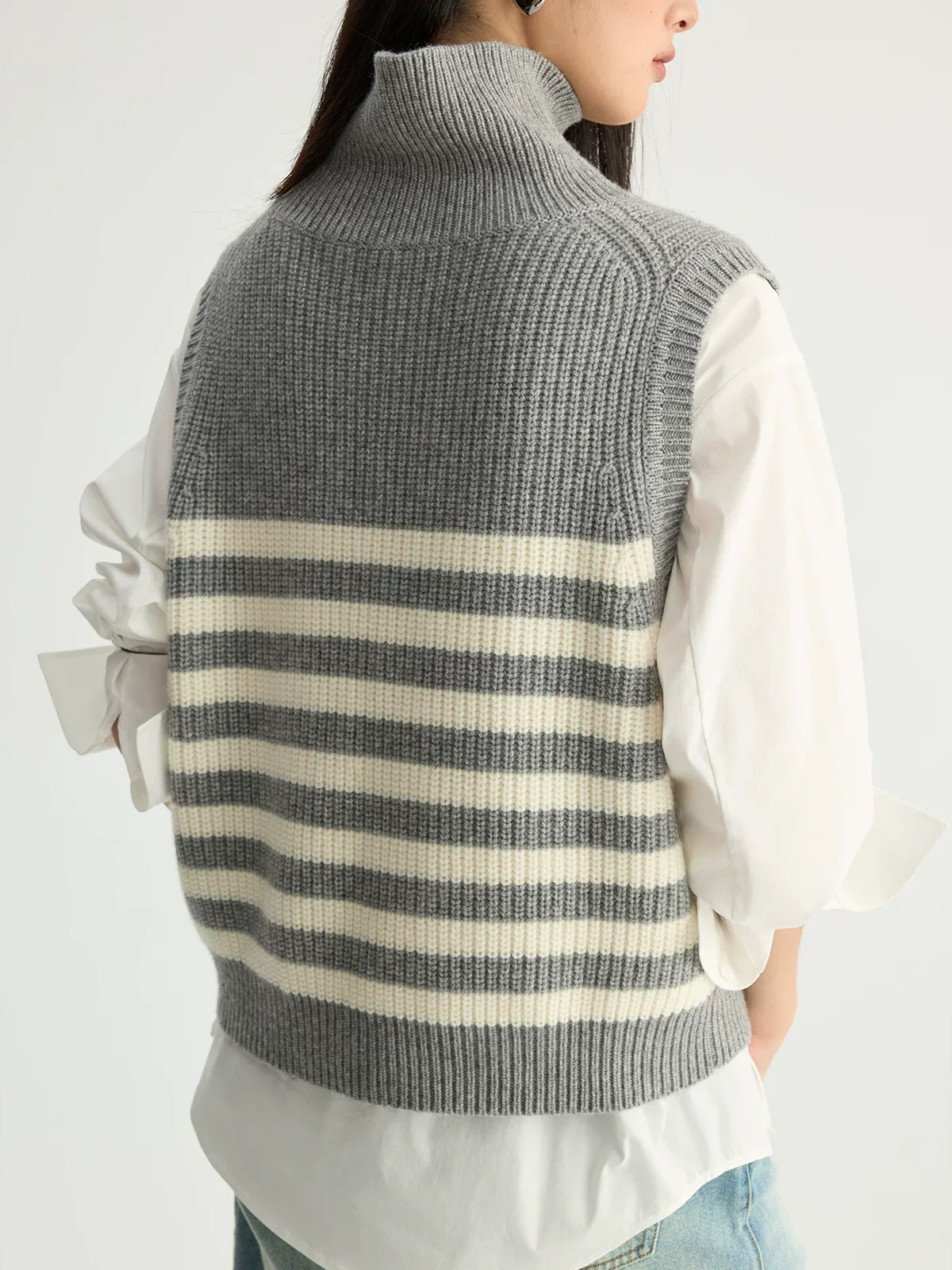Striped Mock Turtleneck Knit Vest - Image 5