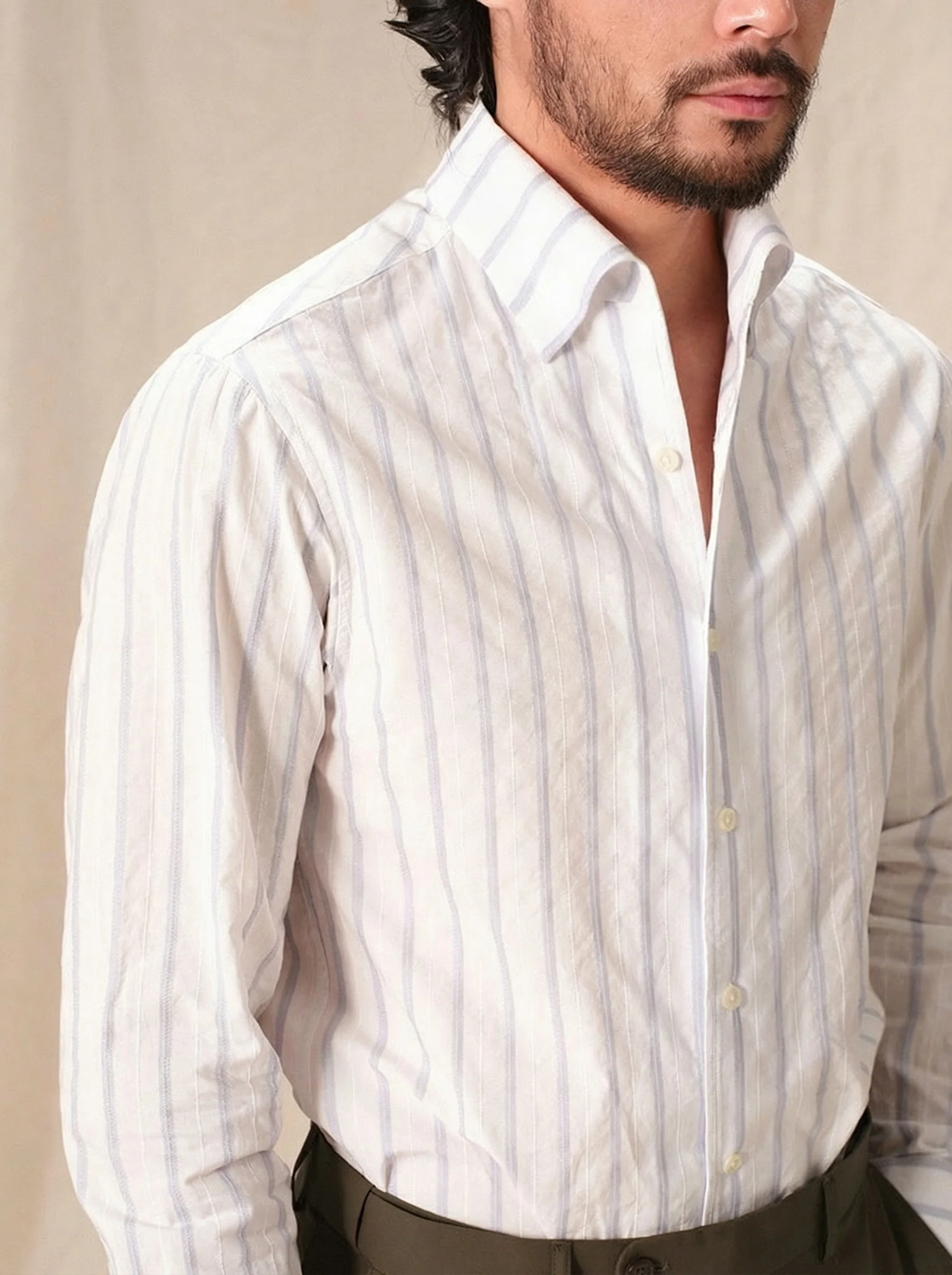 Striped One-Piece Collar Shirt - Image 4
