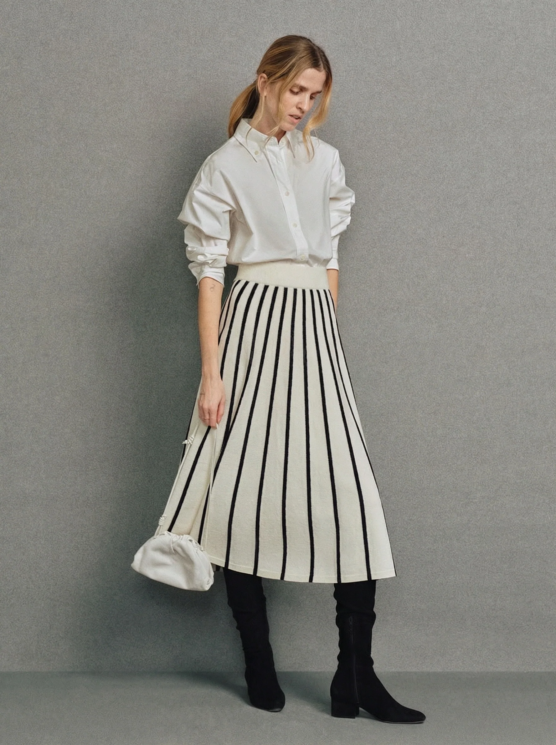 Striped Pleated Midi Skirt - Image 3