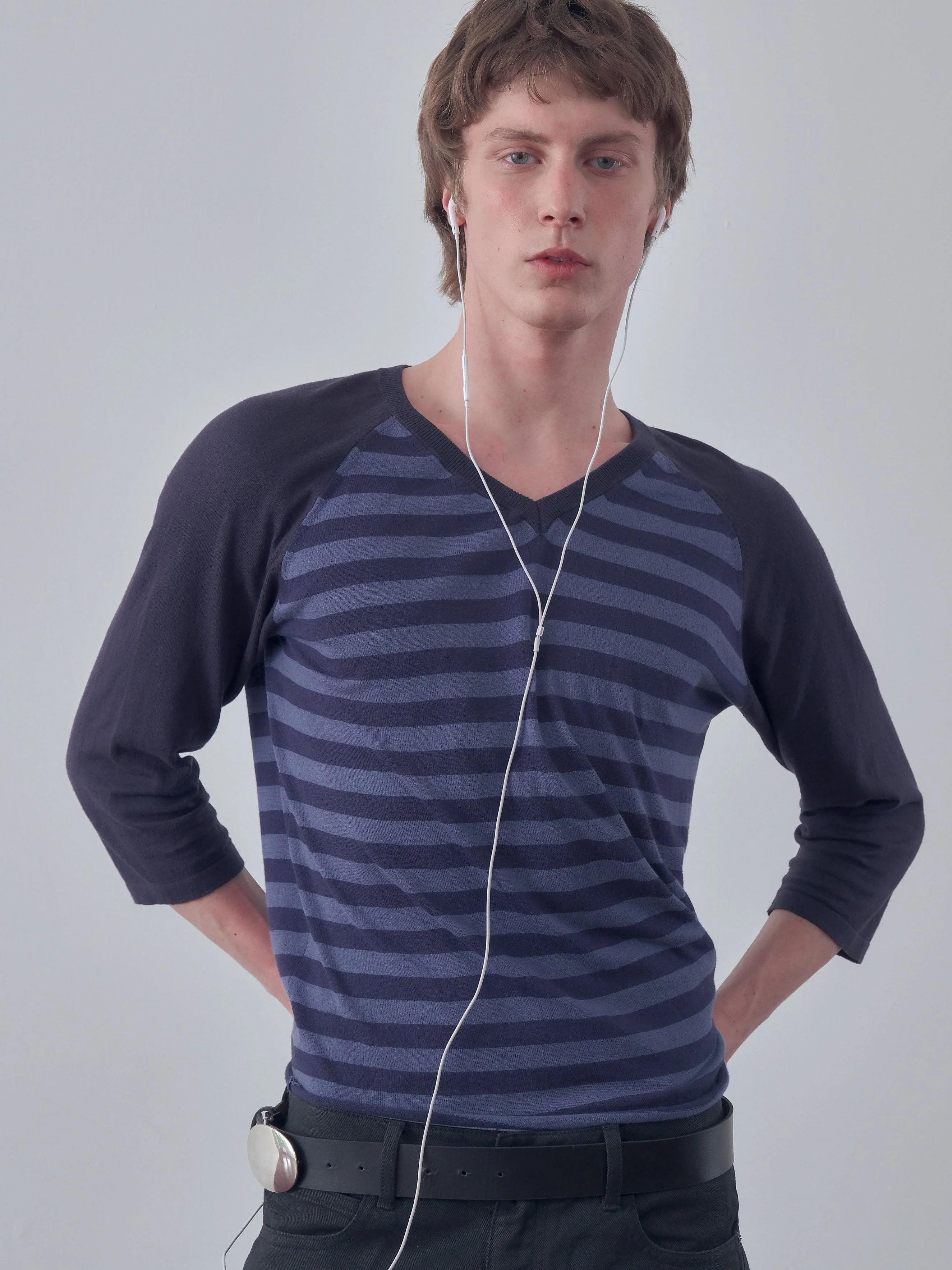 Striped Raglan V-Neck