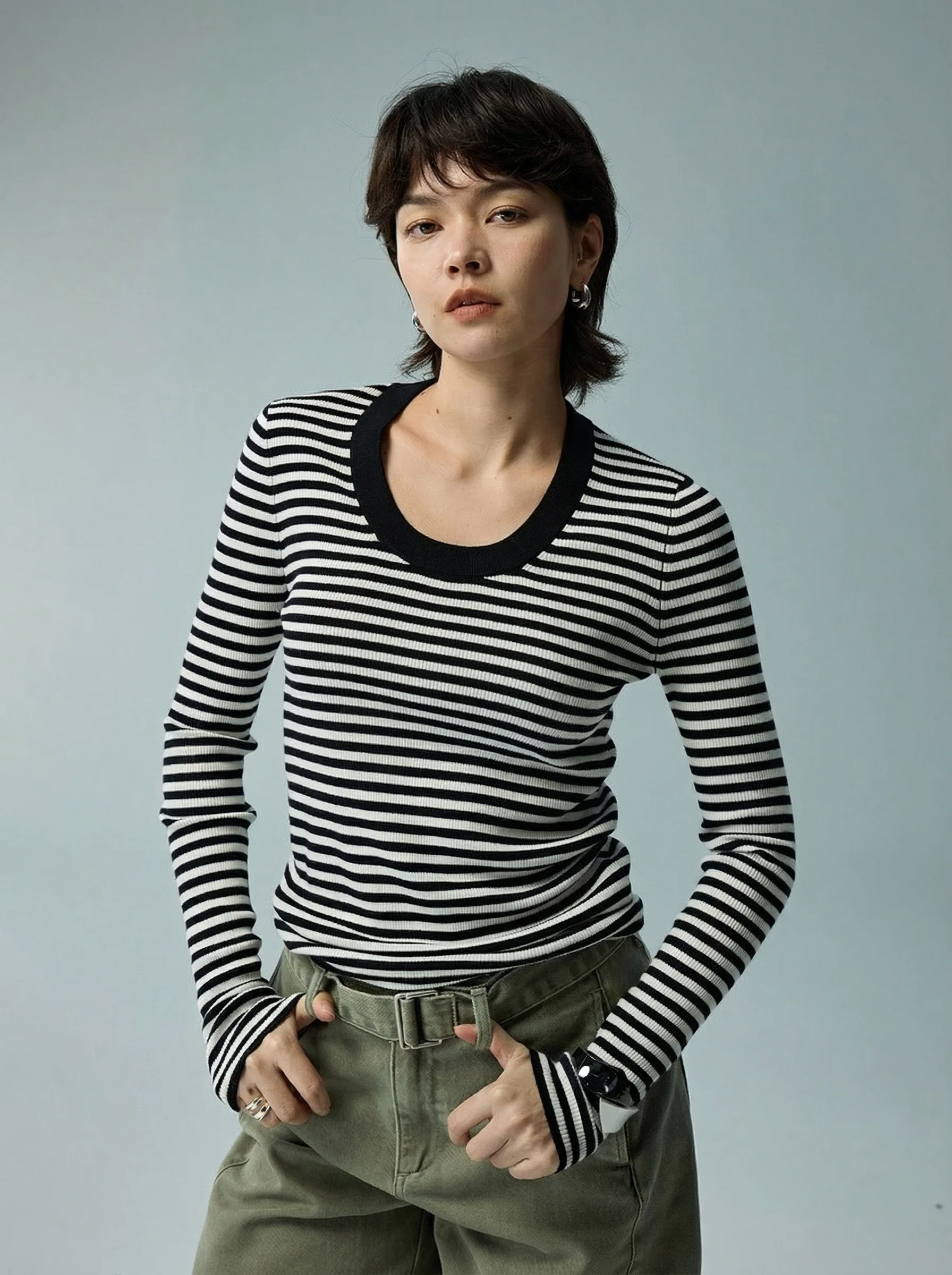 Striped U-Neck Top - Image 4
