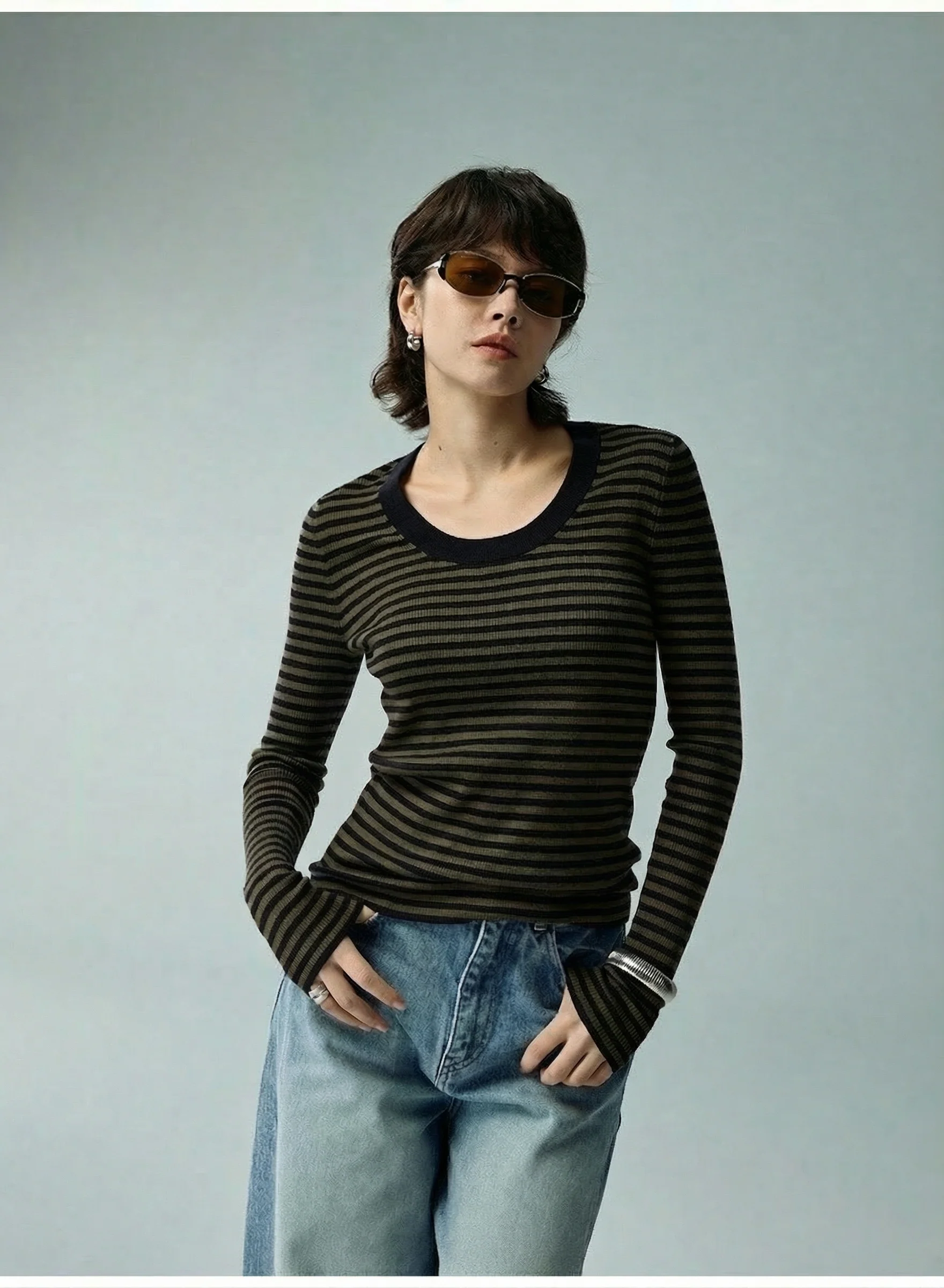 Striped U-Neck Top - Image 6