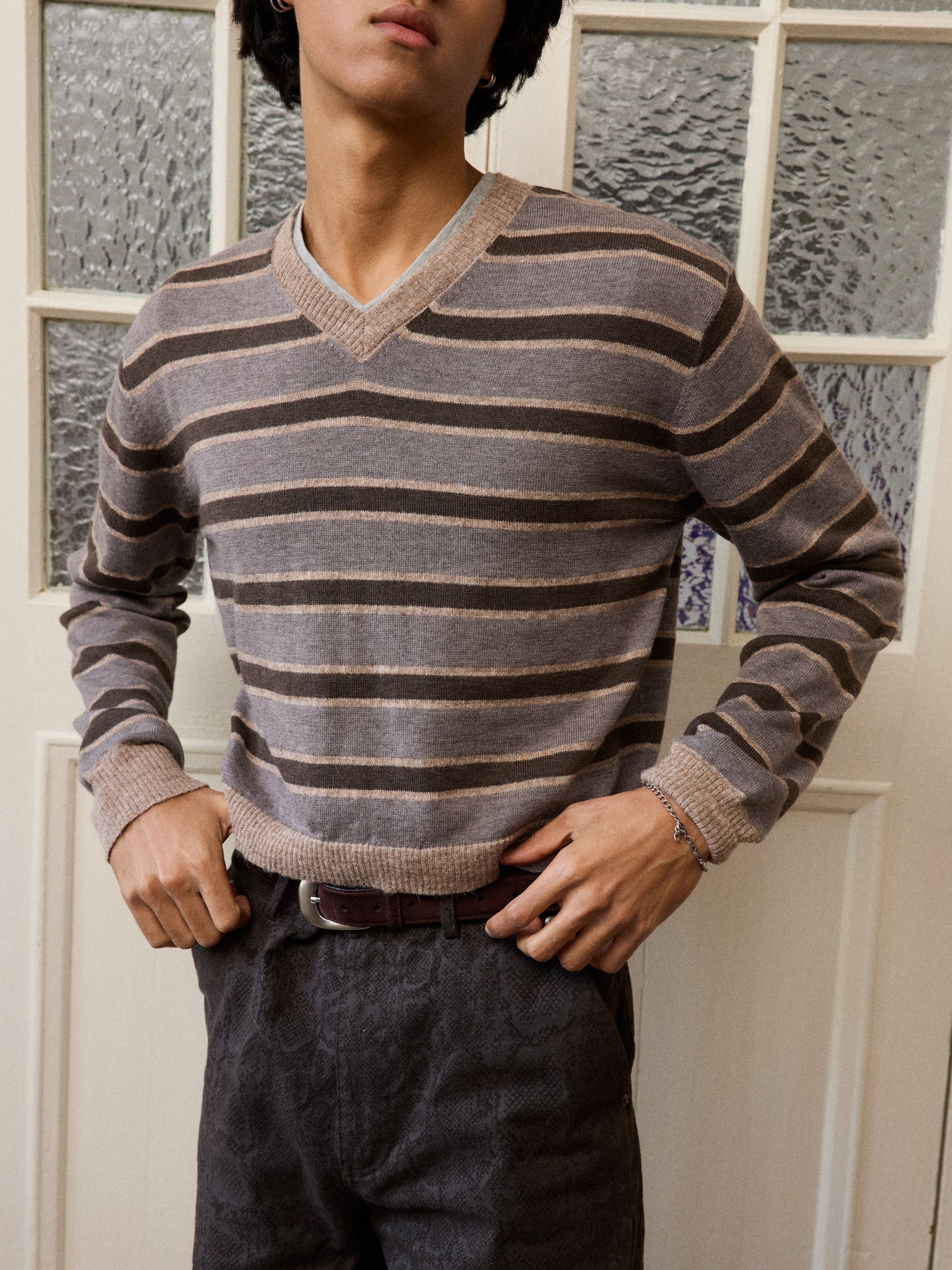 Striped V-Neck Sweater - Image 4