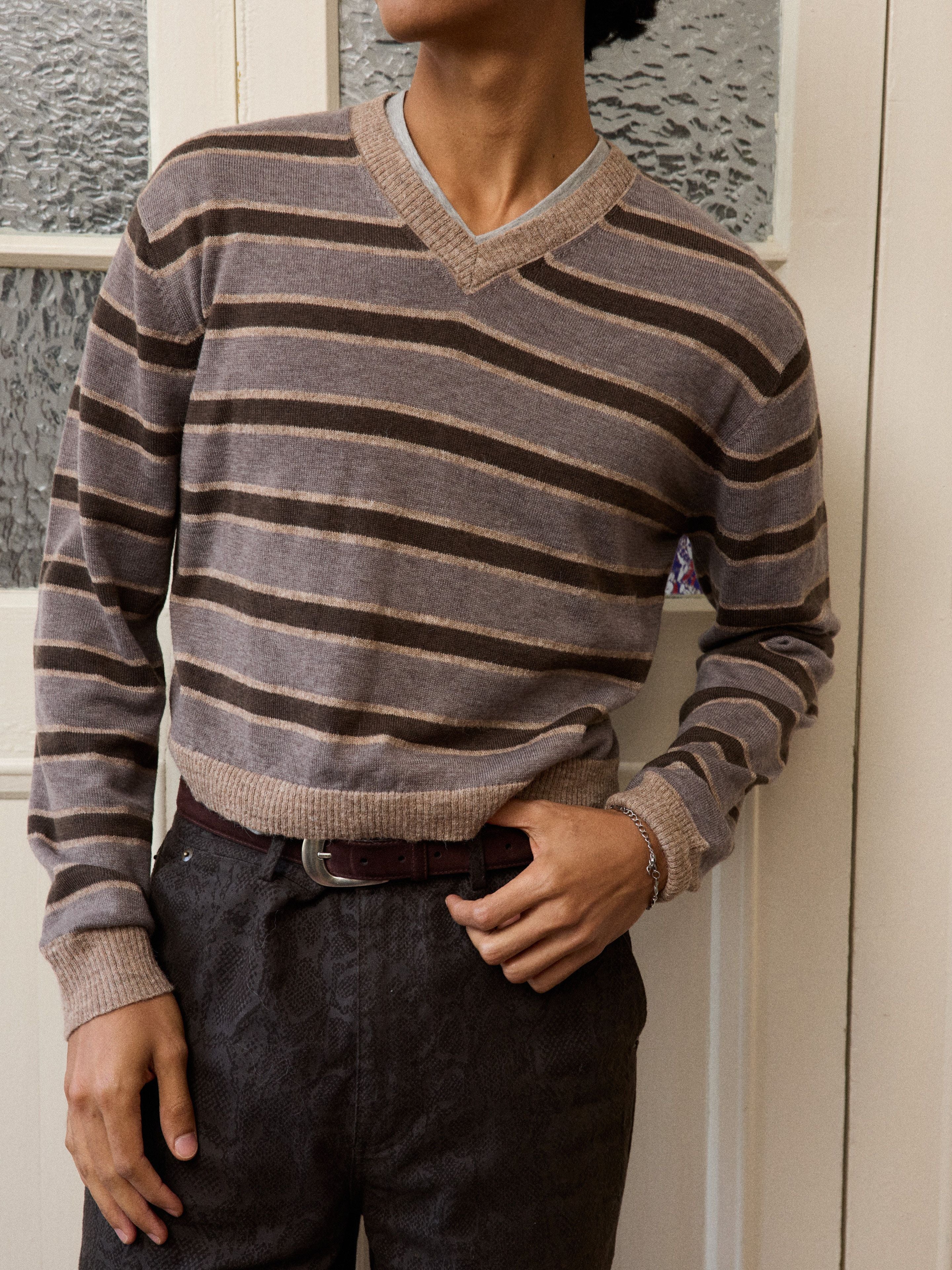 Striped V-Neck Sweater - Image 5
