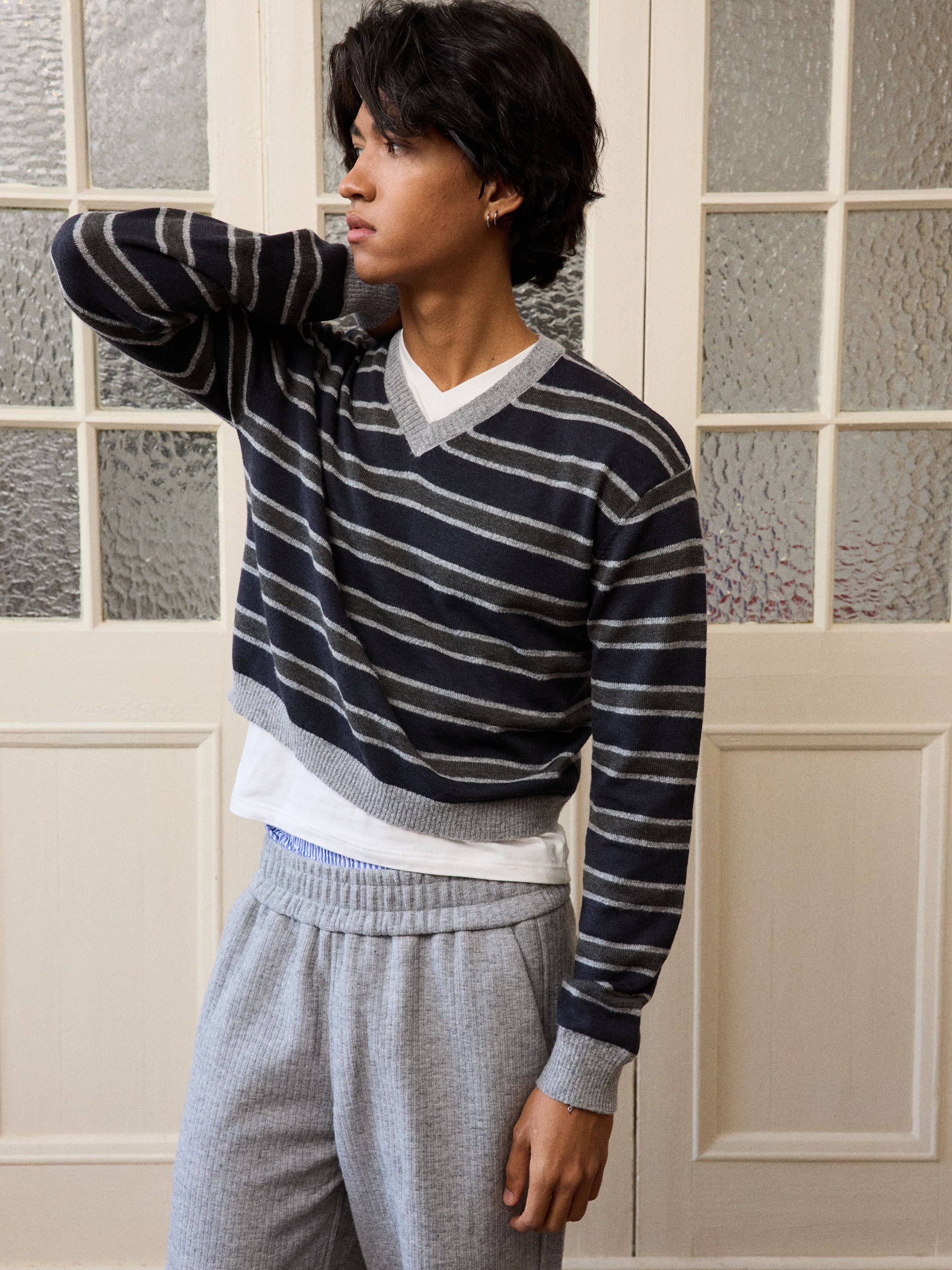 Striped V-Neck Sweater - Image 7