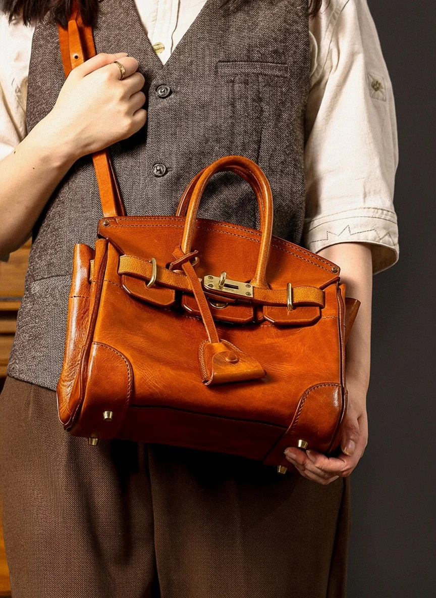 Structured Italian Leather Top-Handle Bag - Image 2