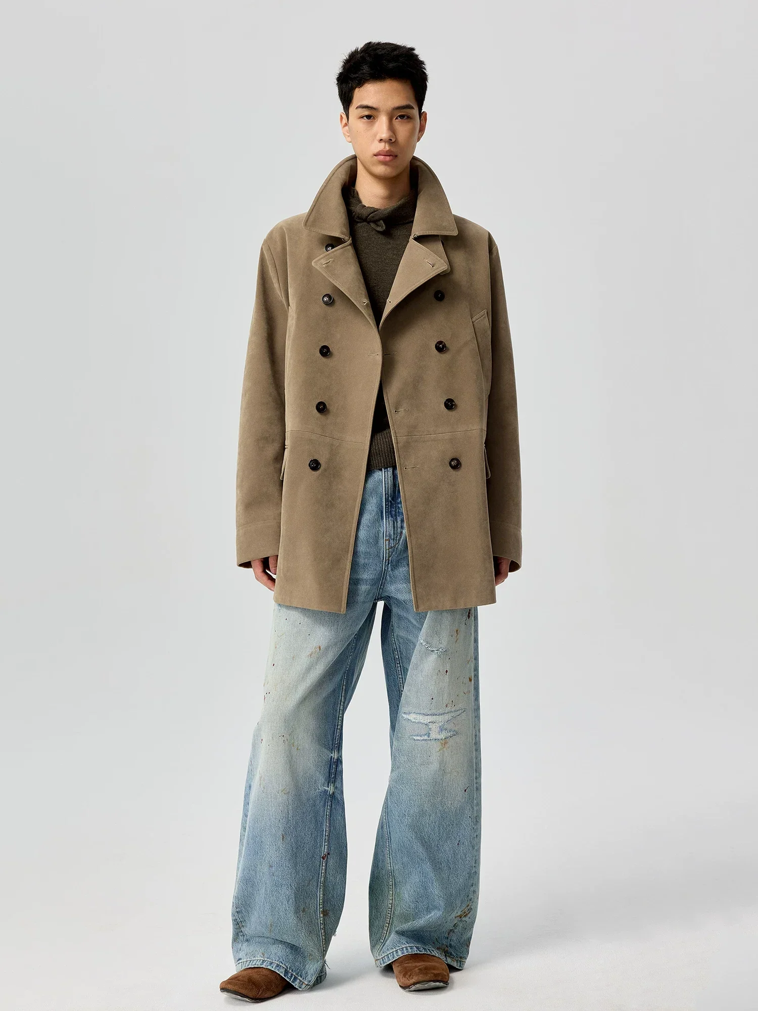 Suede Double-Breasted Peacoat