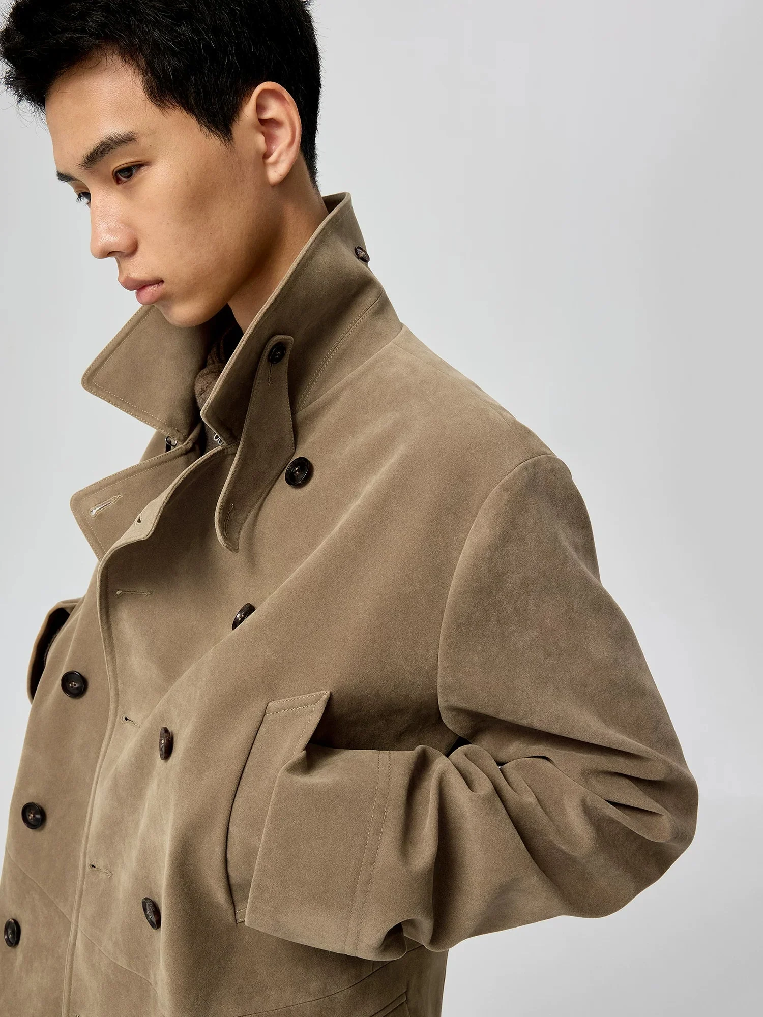 Suede Double-Breasted Peacoat - Image 2