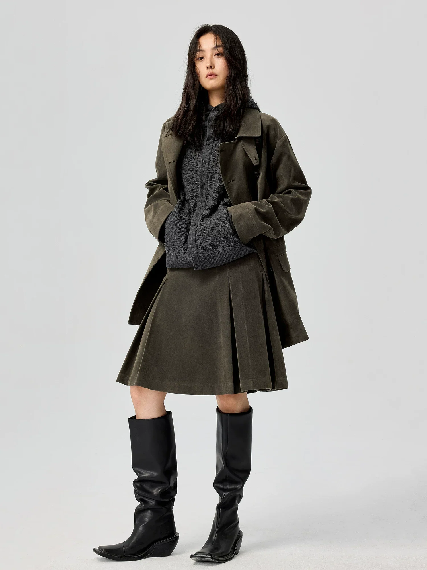Suede Double-Breasted Peacoat - Image 3