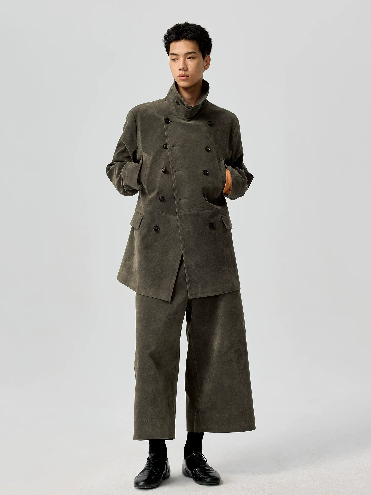 Suede Double-Breasted Peacoat - Image 4