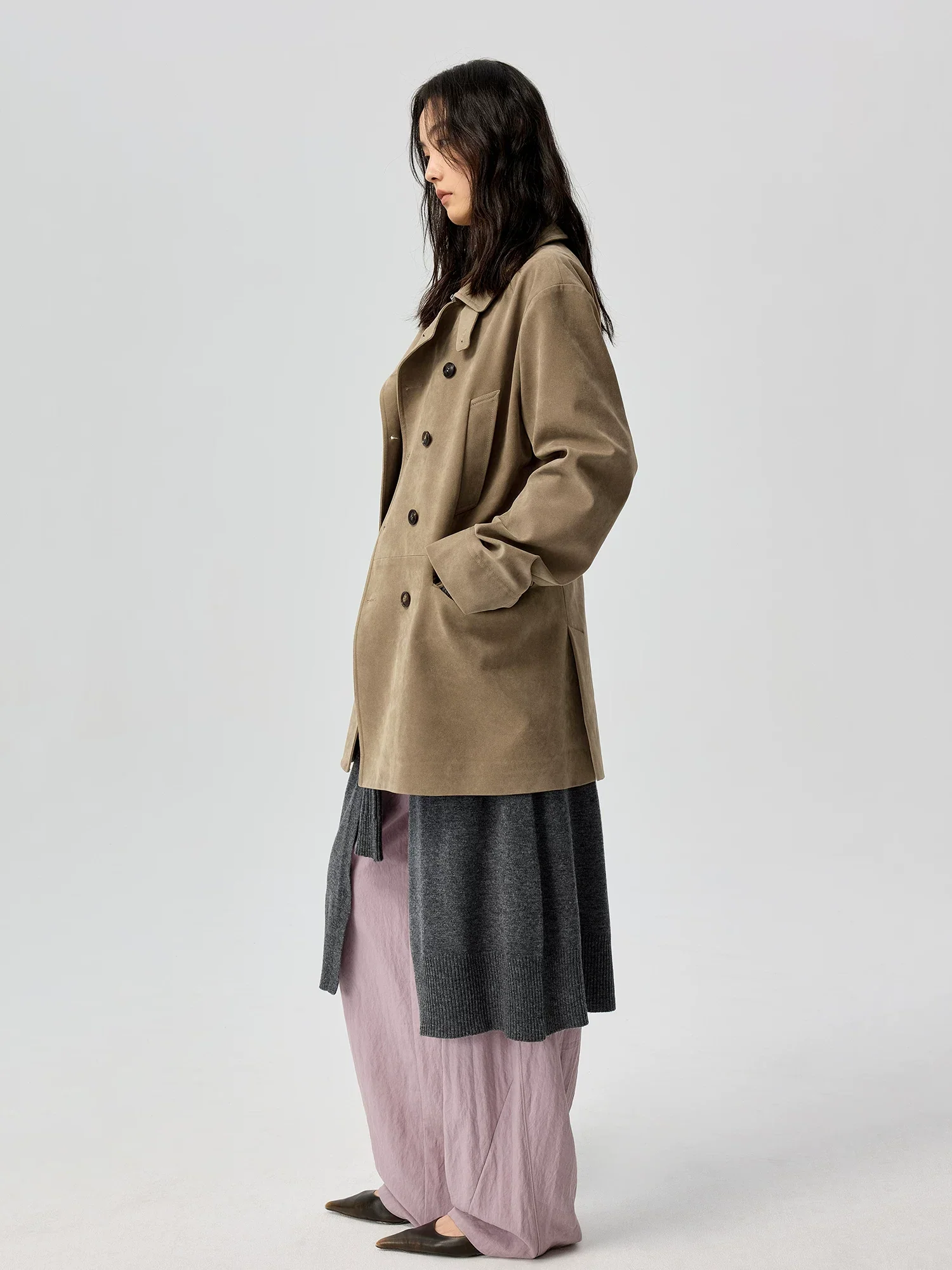 Suede Double-Breasted Peacoat - Image 5