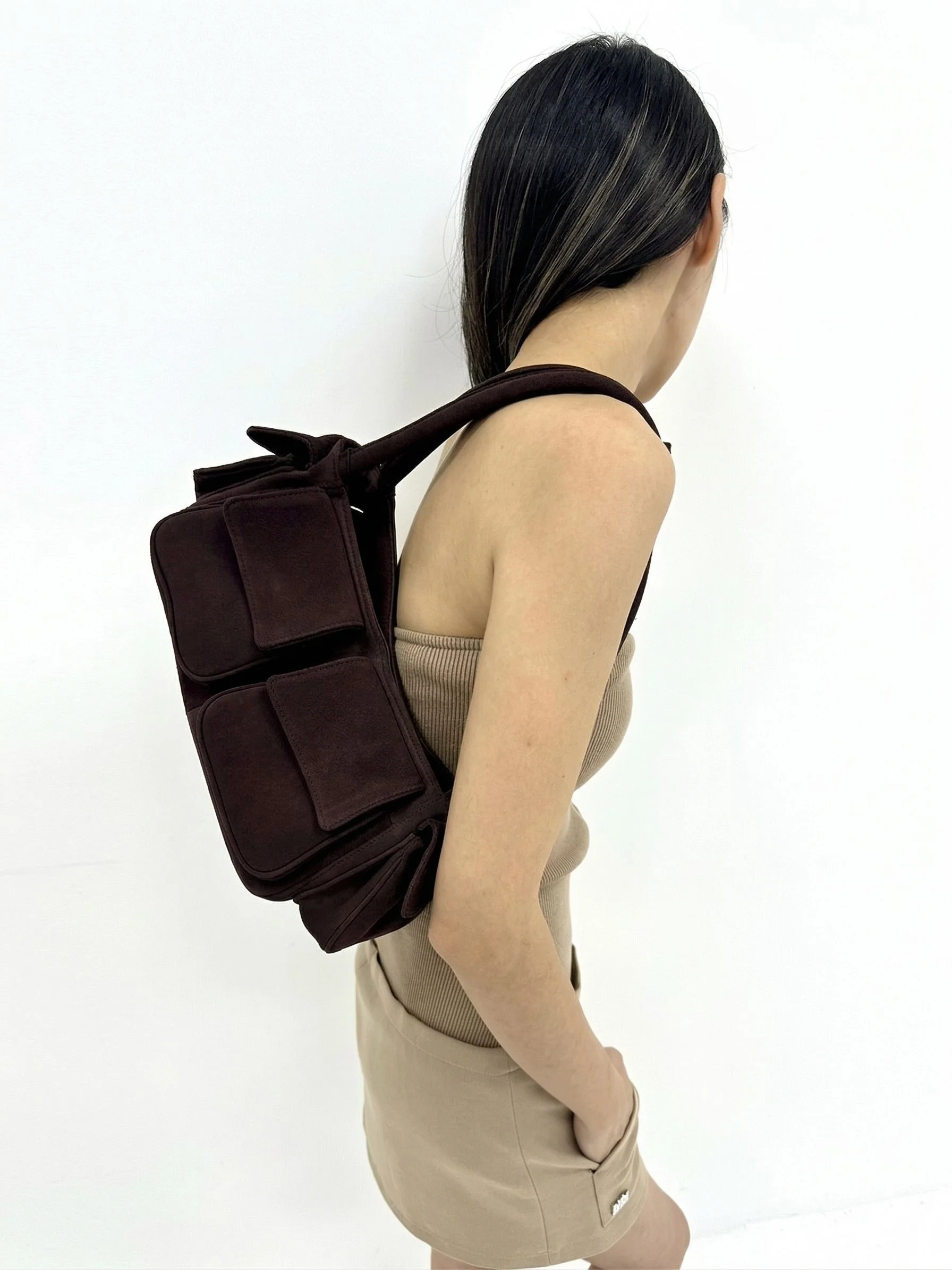 Suede Pocket Shoulder Bag