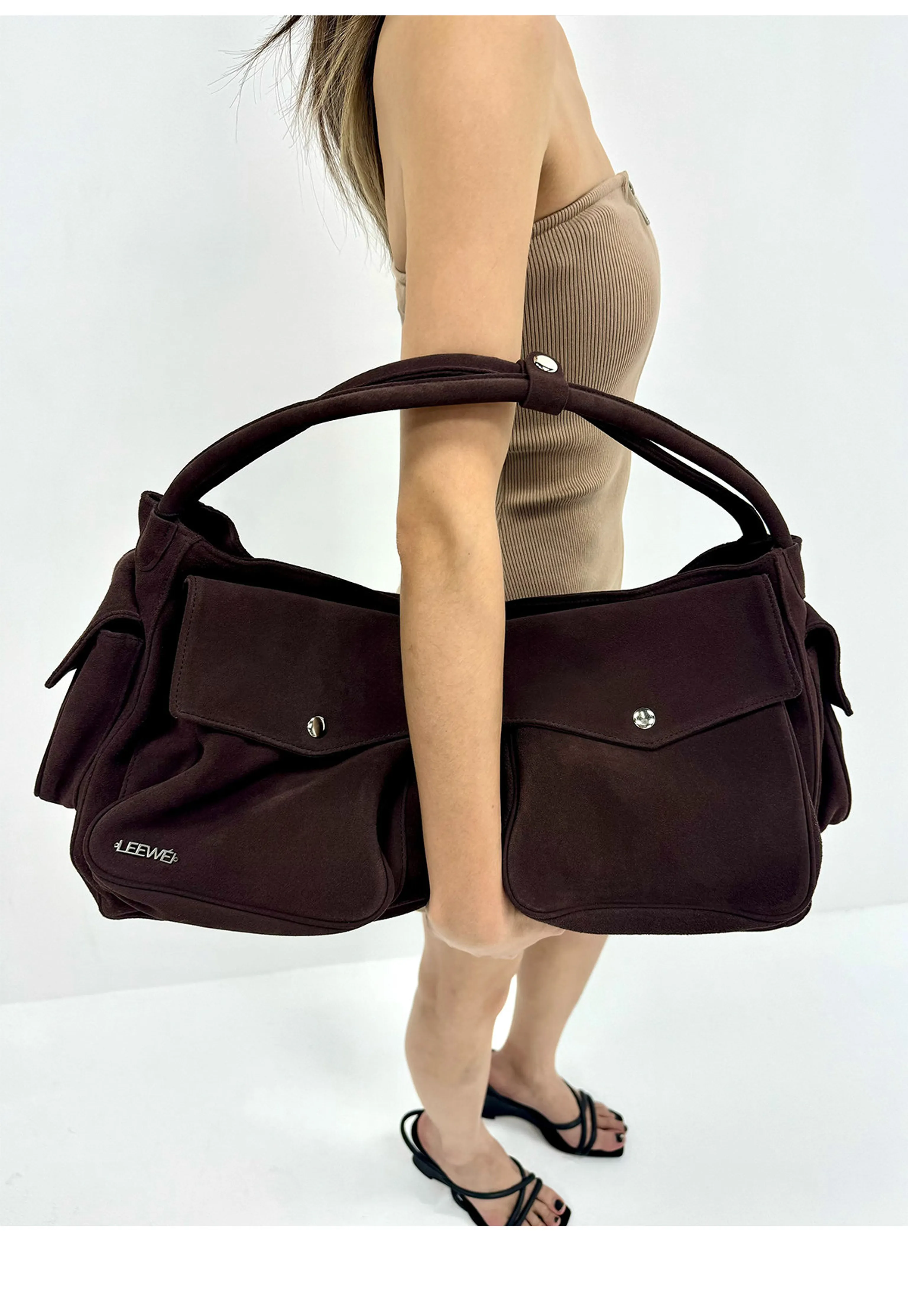 Suede Pocket Shoulder Bag - Image 5