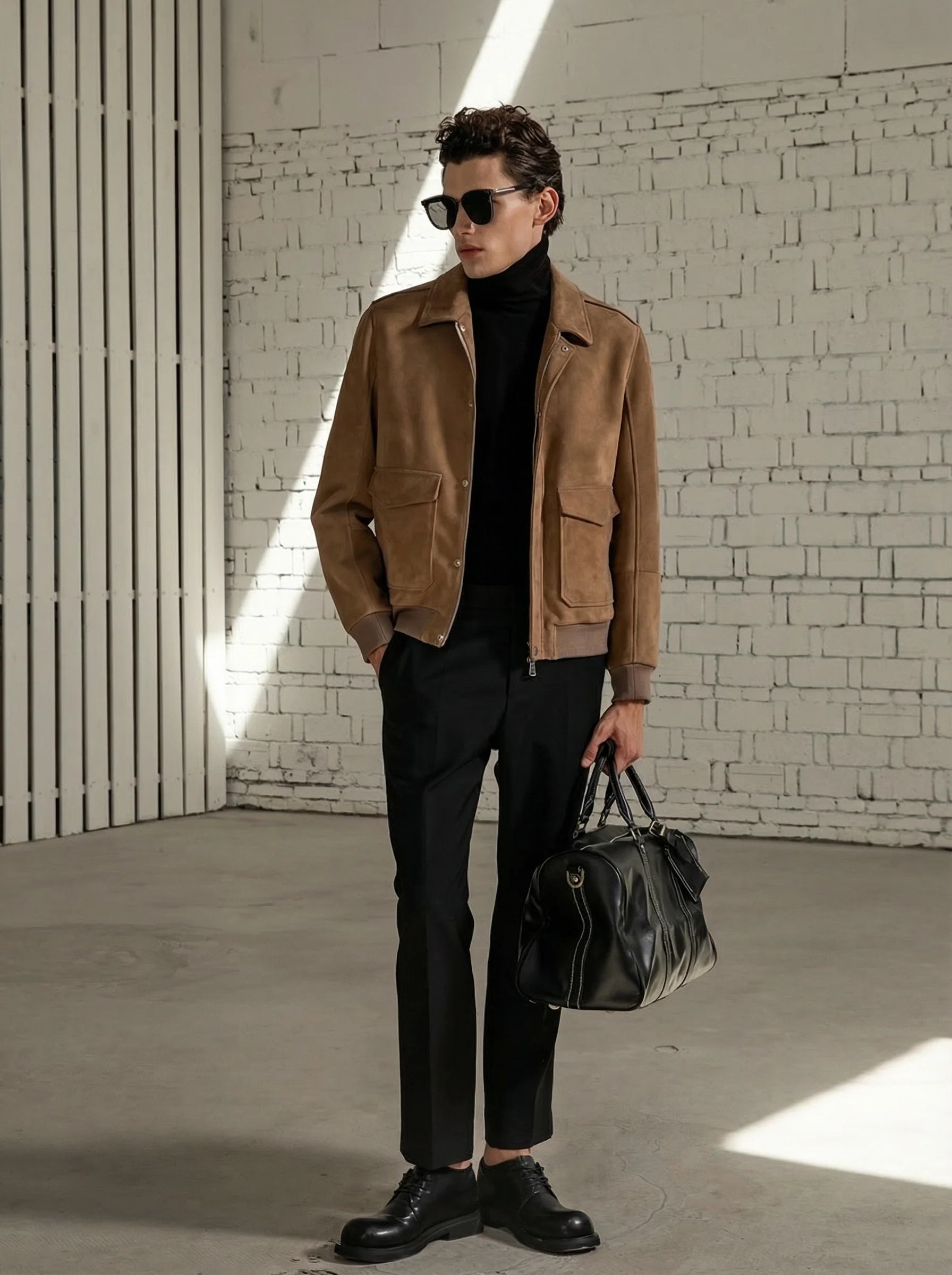 Suede Point-Collar Bomber Jacket - Image 4