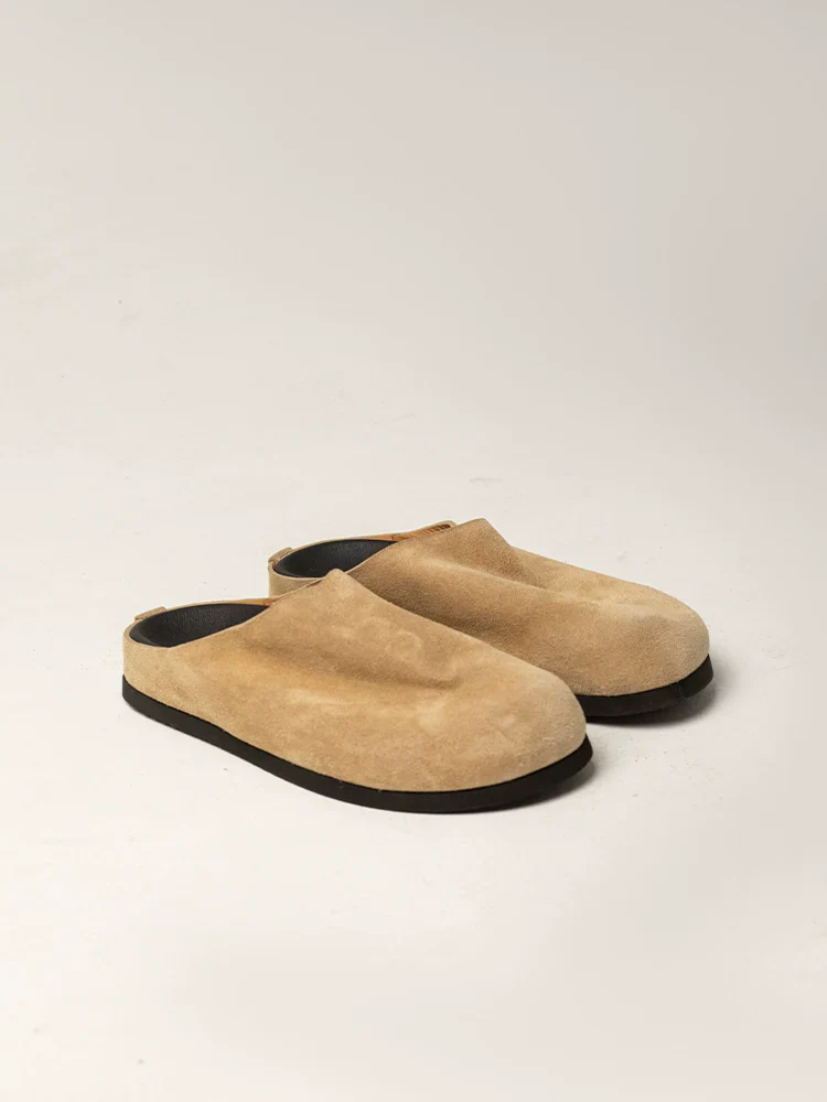 Suede Round-Toe Backless Mules