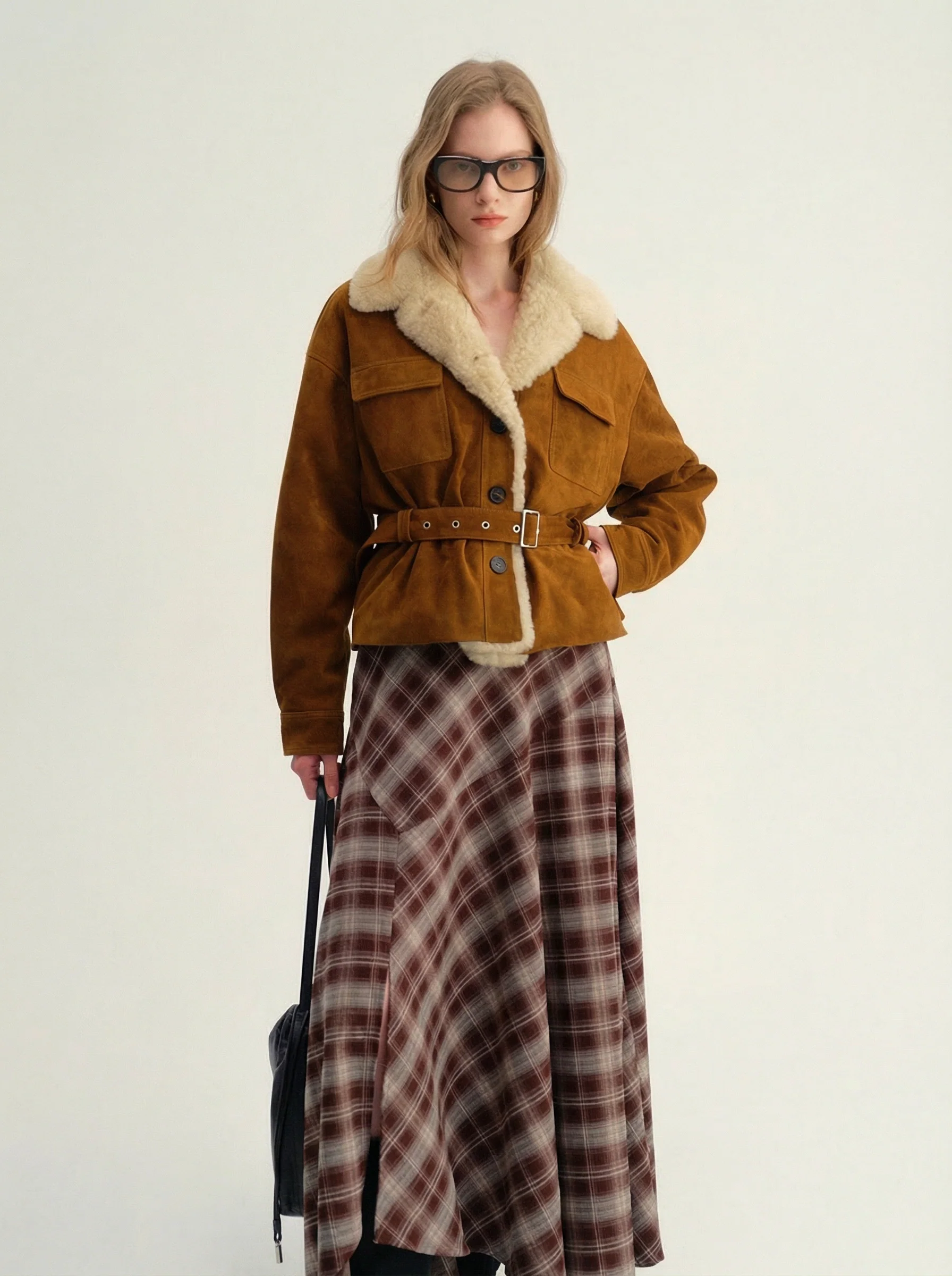Suede Shearling Belted Jacket