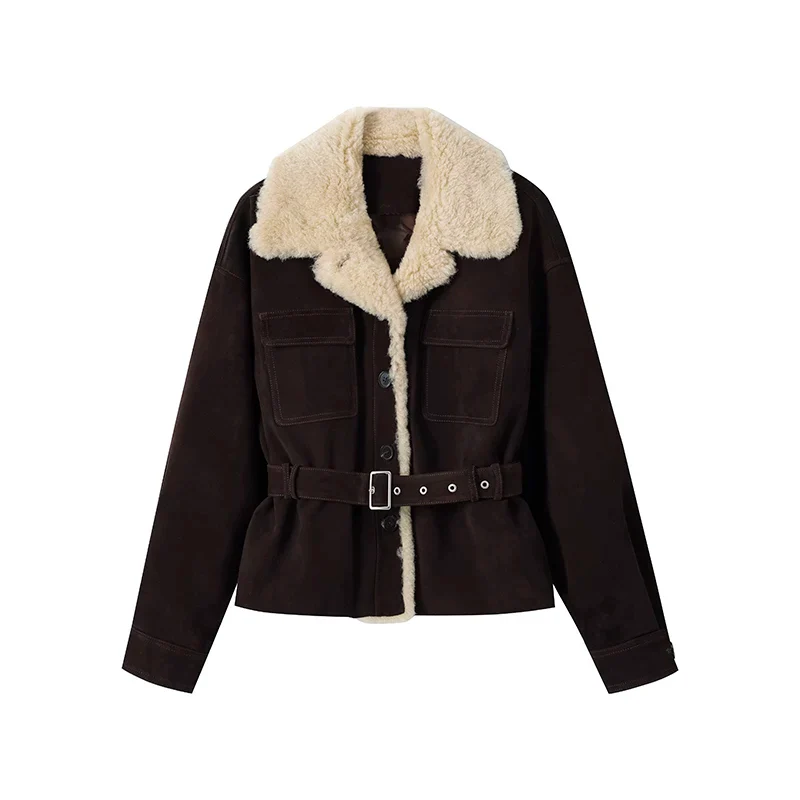 Suede Shearling Belted Jacket - Image 5