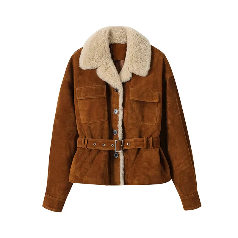 Suede Shearling Belted Jacket - Image 6