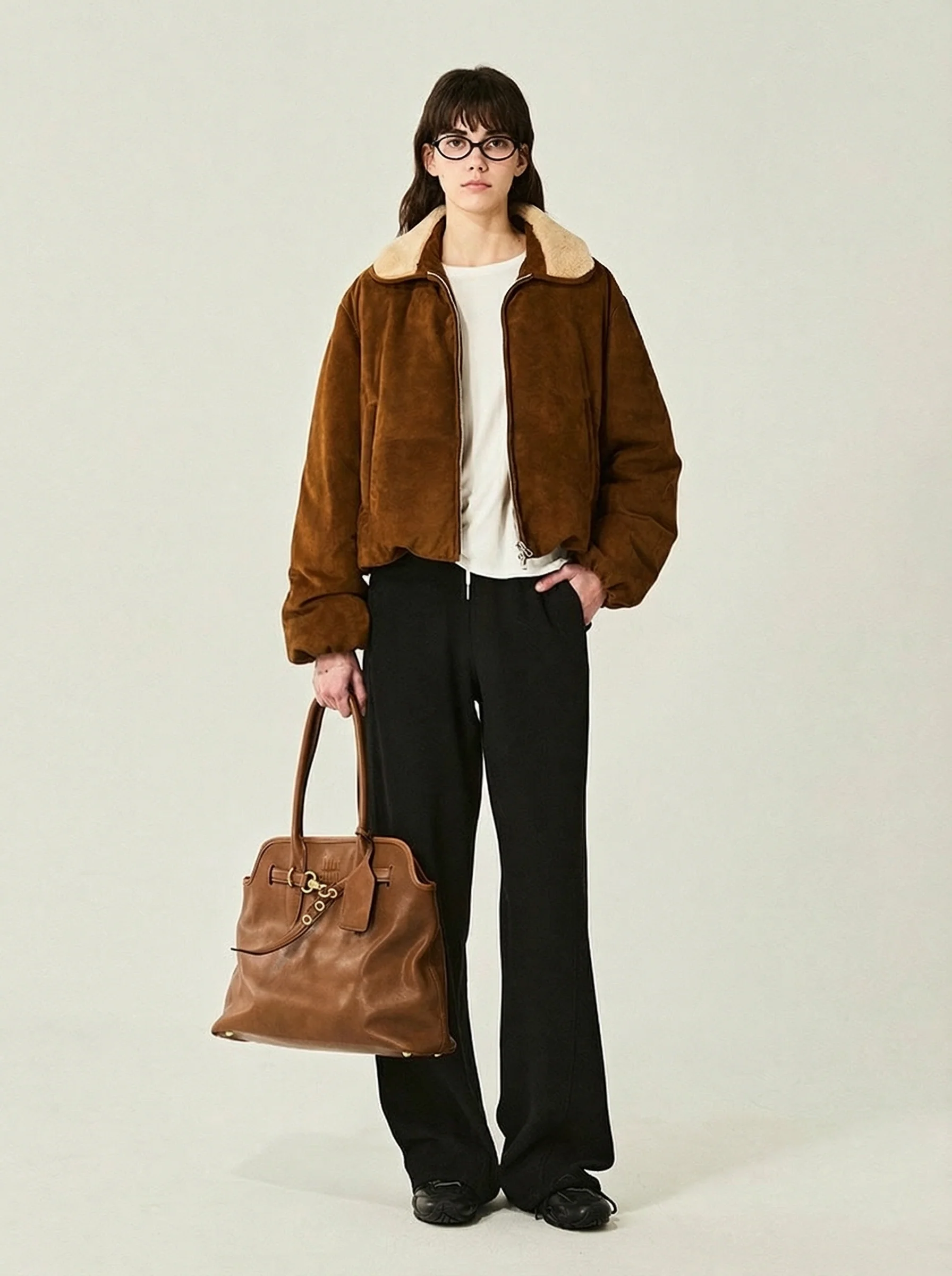 Suede Shearling Collar Down Bomber - Image 2