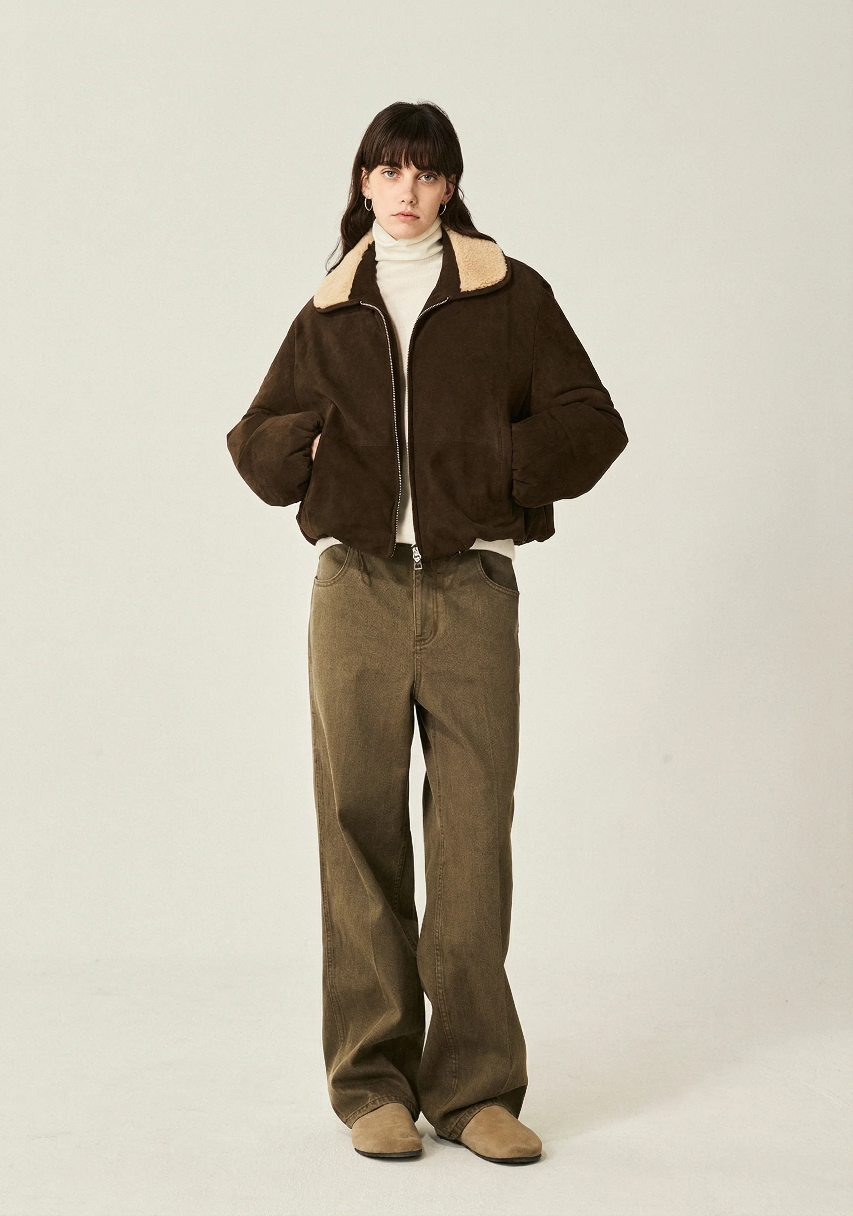 Suede Shearling Collar Down Bomber - Image 4