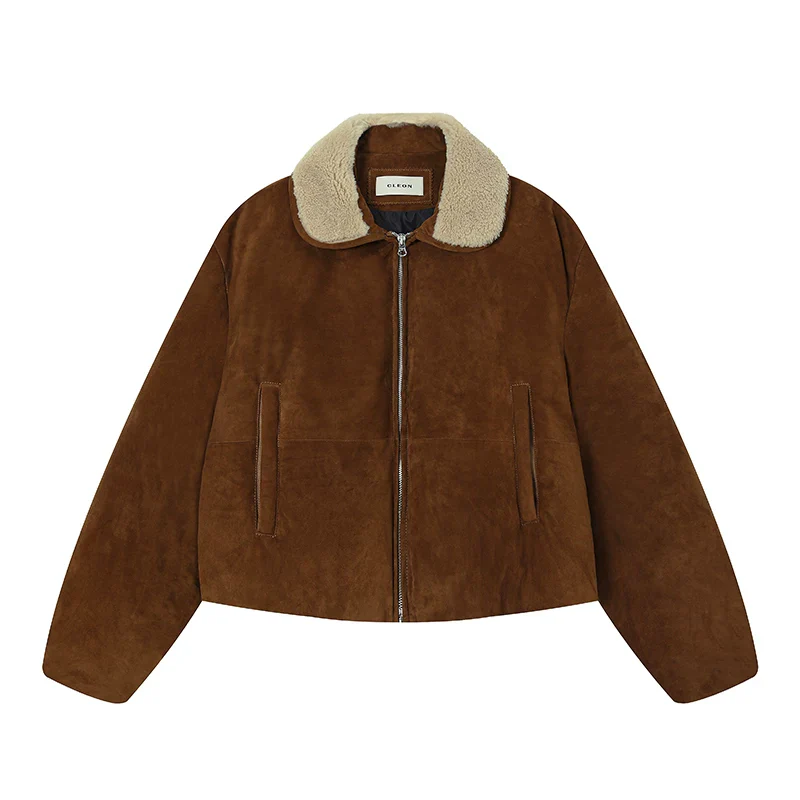 Suede Shearling Collar Down Bomber - Image 7