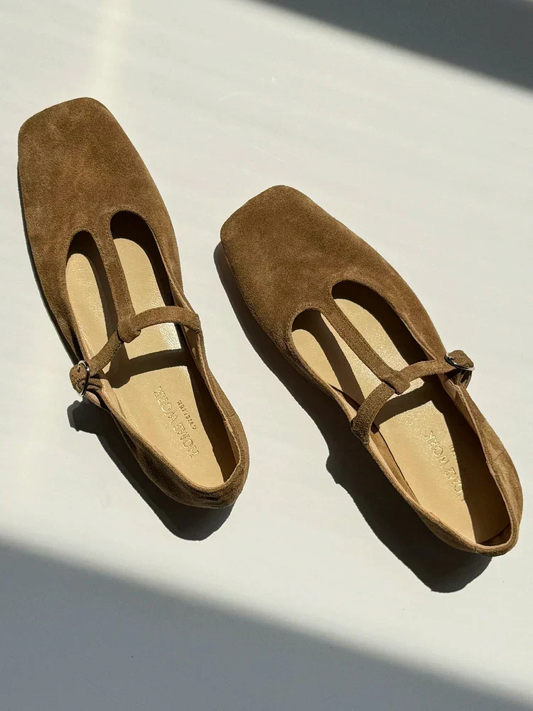Suede T-Strap Flats - Image 2