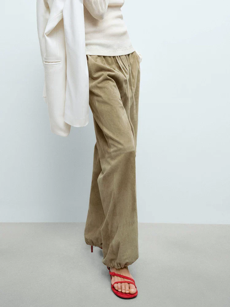 Suede-Texture Drawstring Pants - Image 3