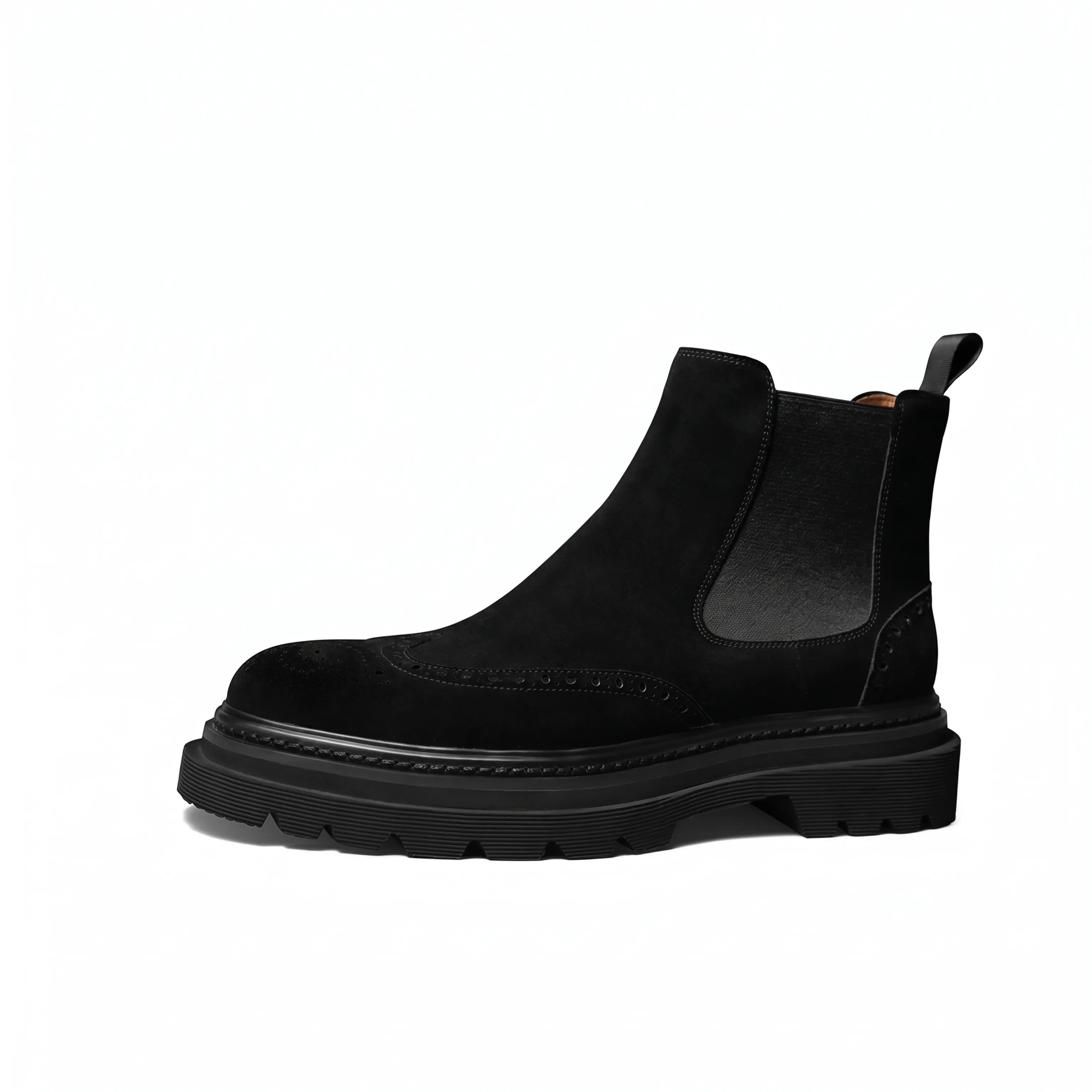 Suede Wingtip Lug Chelsea Boots