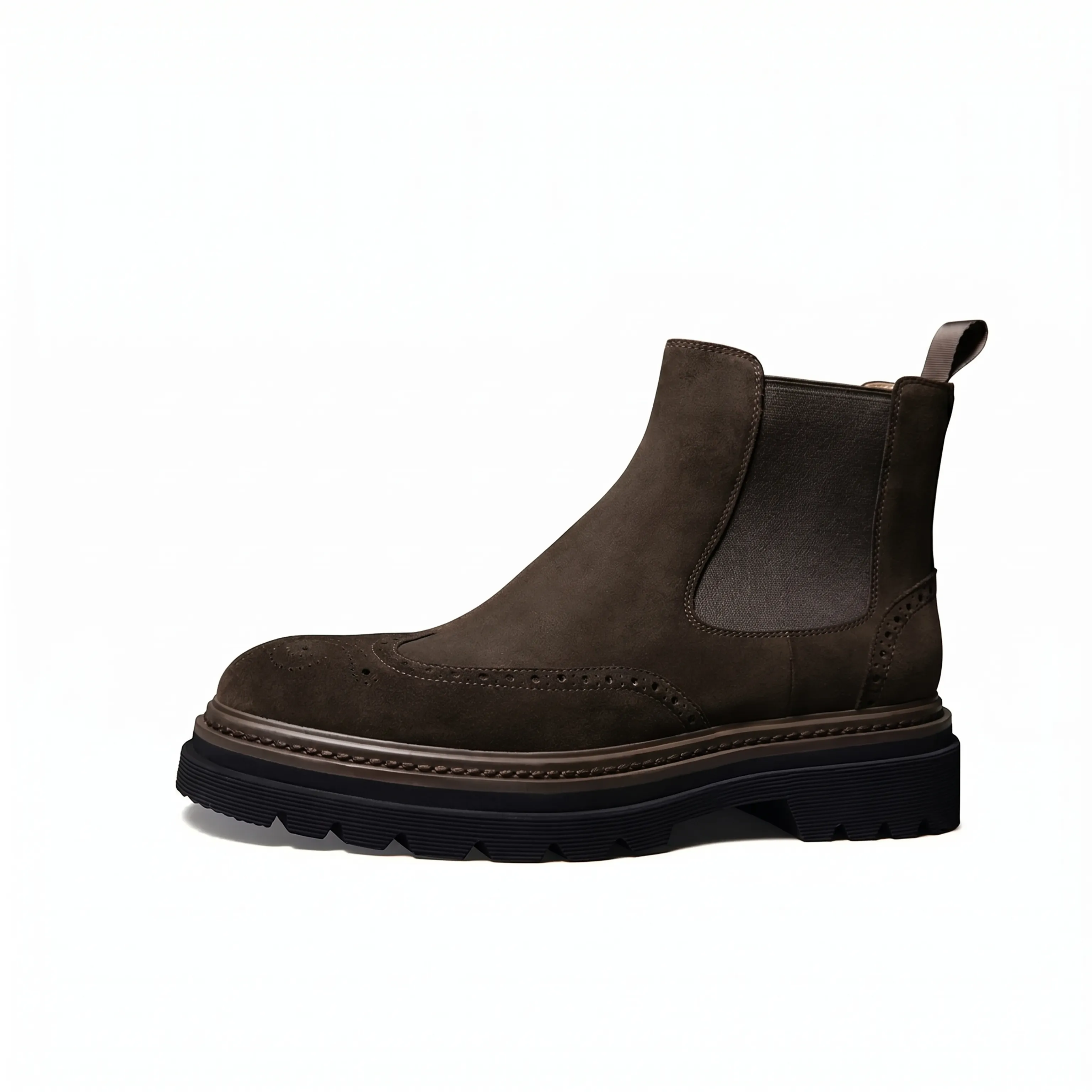 Suede Wingtip Lug Chelsea Boots - Image 2
