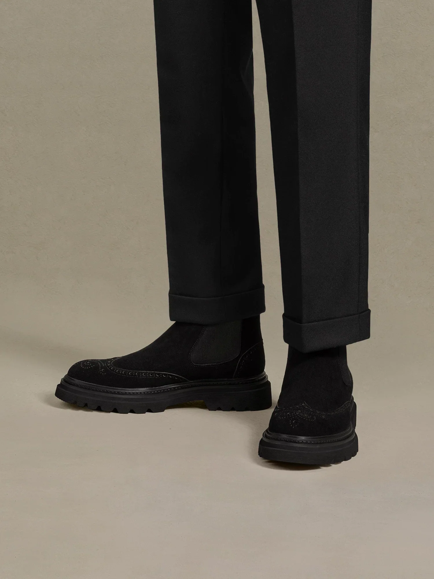 Suede Wingtip Lug Chelsea Boots - Image 4