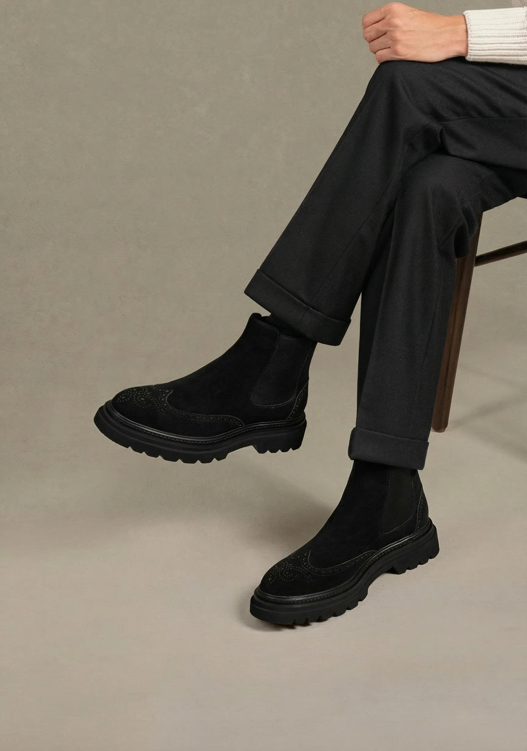 Suede Wingtip Lug Chelsea Boots - Image 5