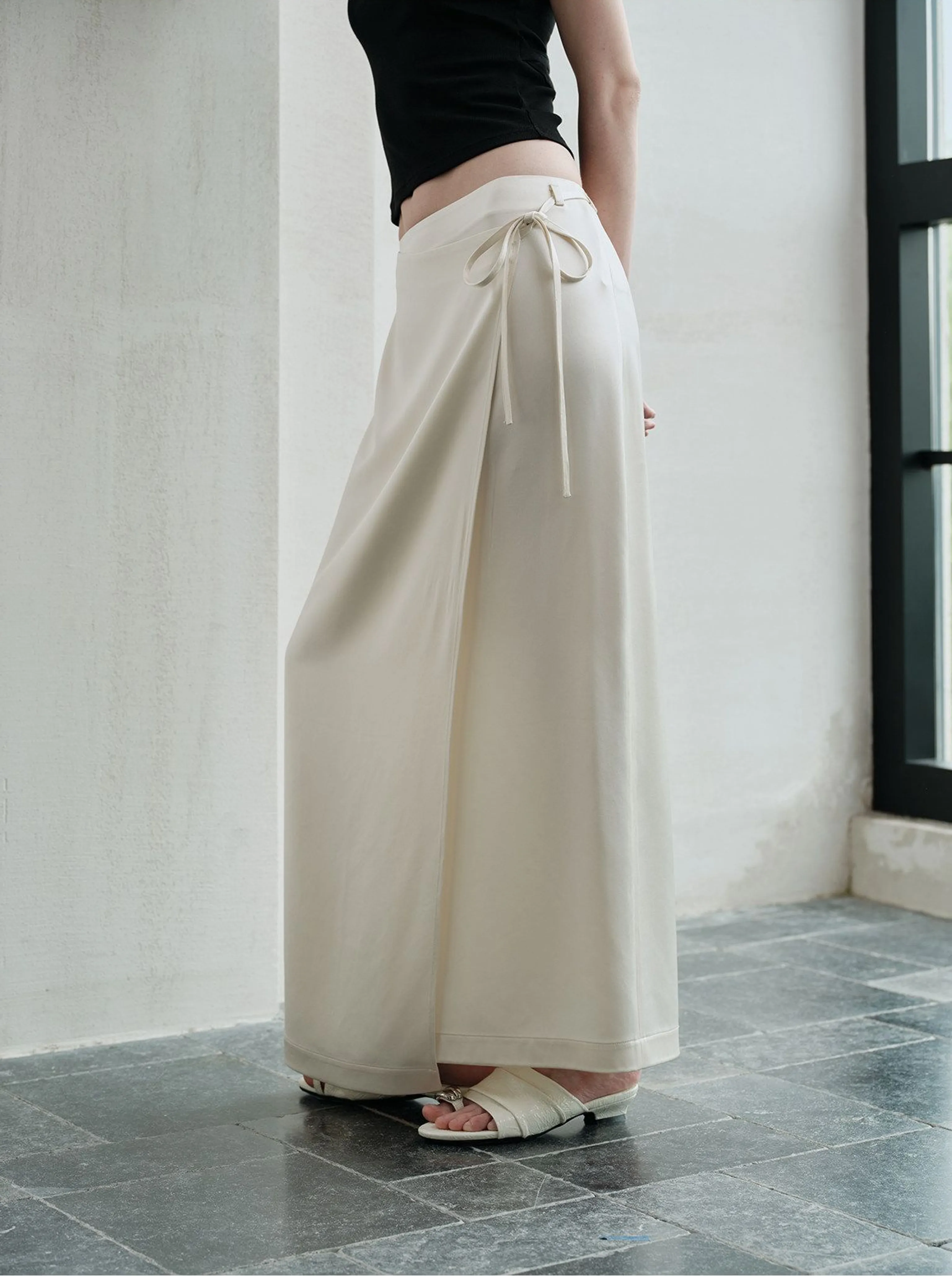 Sunset Gold Satin Wrap Maxi Skirt - Image 5