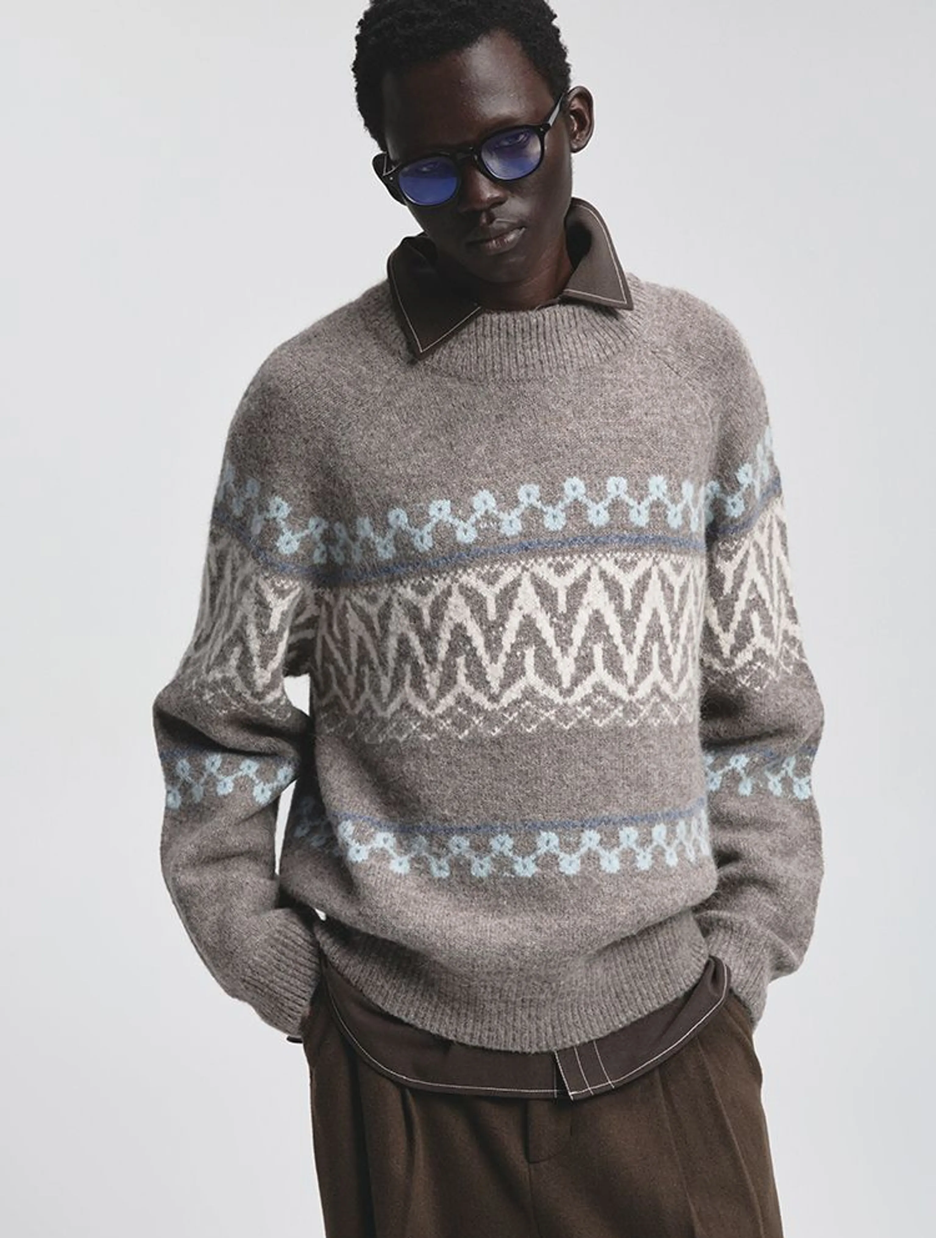 Superfine Alpaca Fair Isle Raglan Crewneck Sweater - Image 5