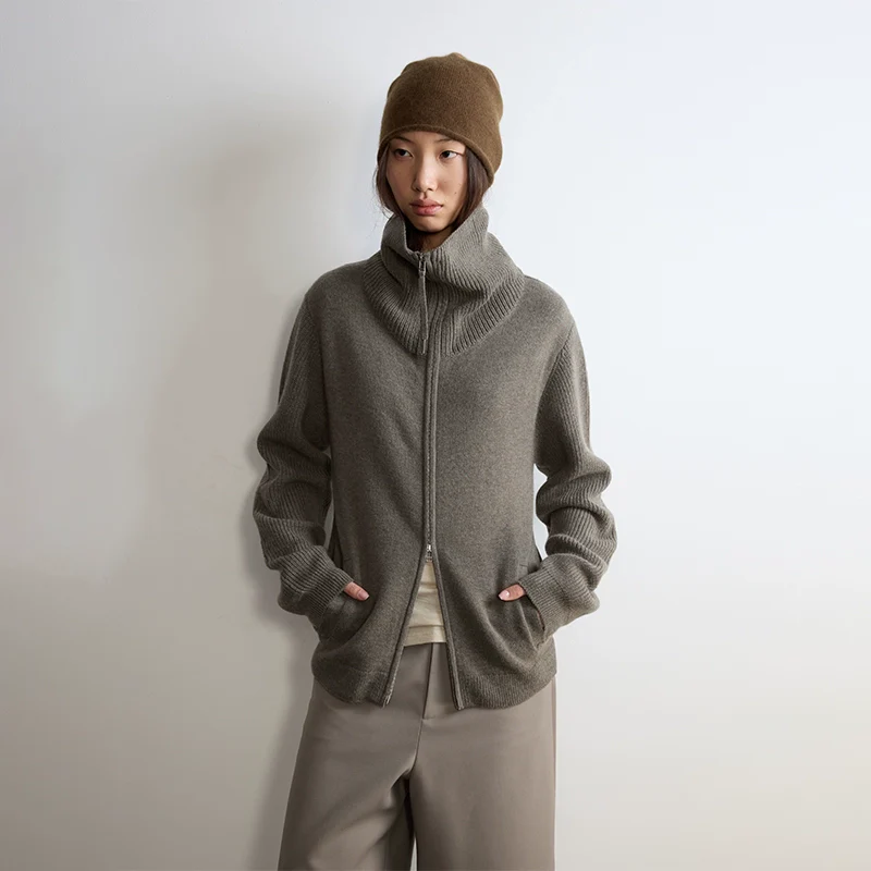 Superfine Merino Funnel Zip Cardigan - Image 5