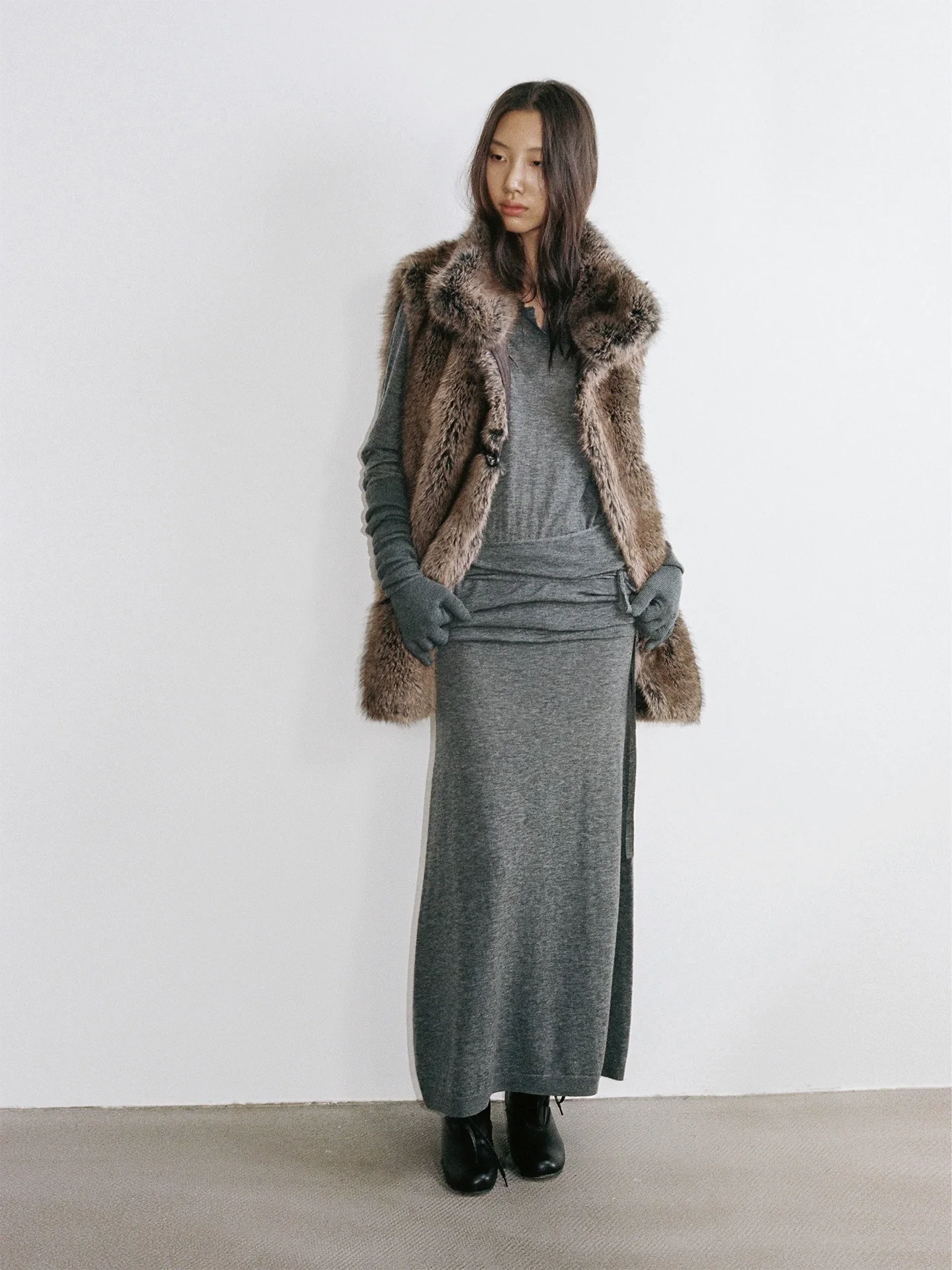 Superfine Wool Tie-Waist Maxi Dress