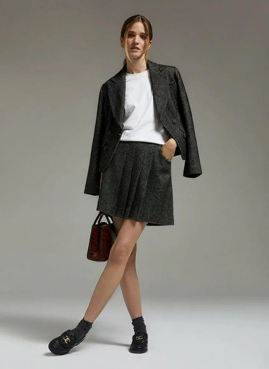 Susie Herringbone Wool-Linen Suit