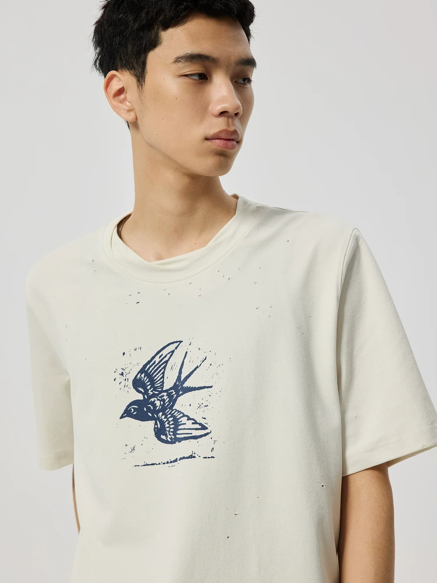 Swallow Graphic Distressed T-Shirt - Image 4