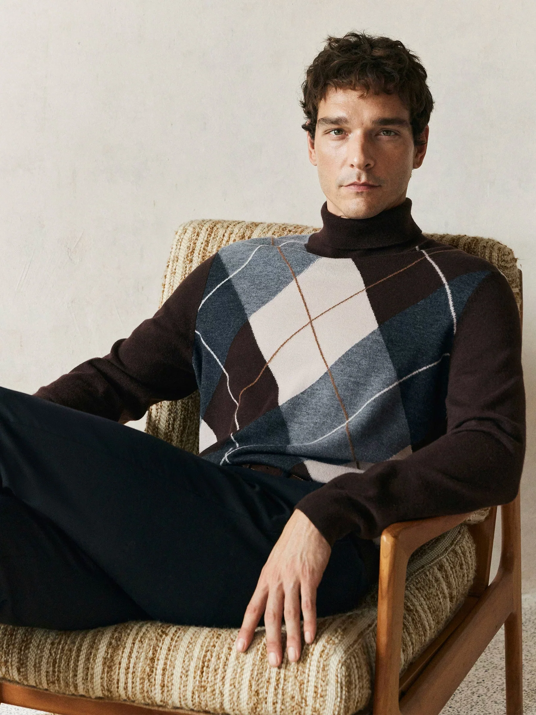 Tasmanian Wool Argyle Turtleneck