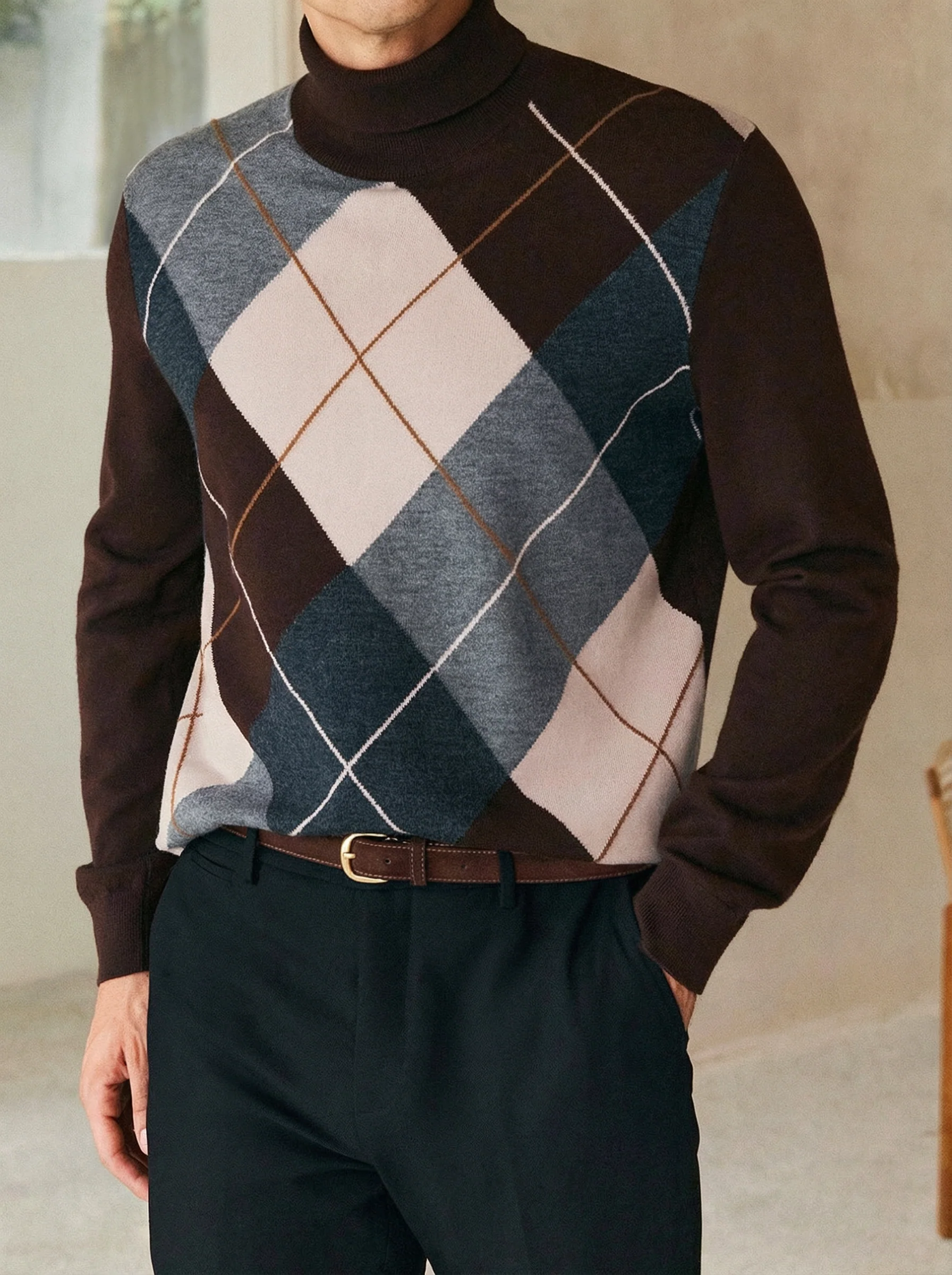Tasmanian Wool Argyle Turtleneck - Image 4