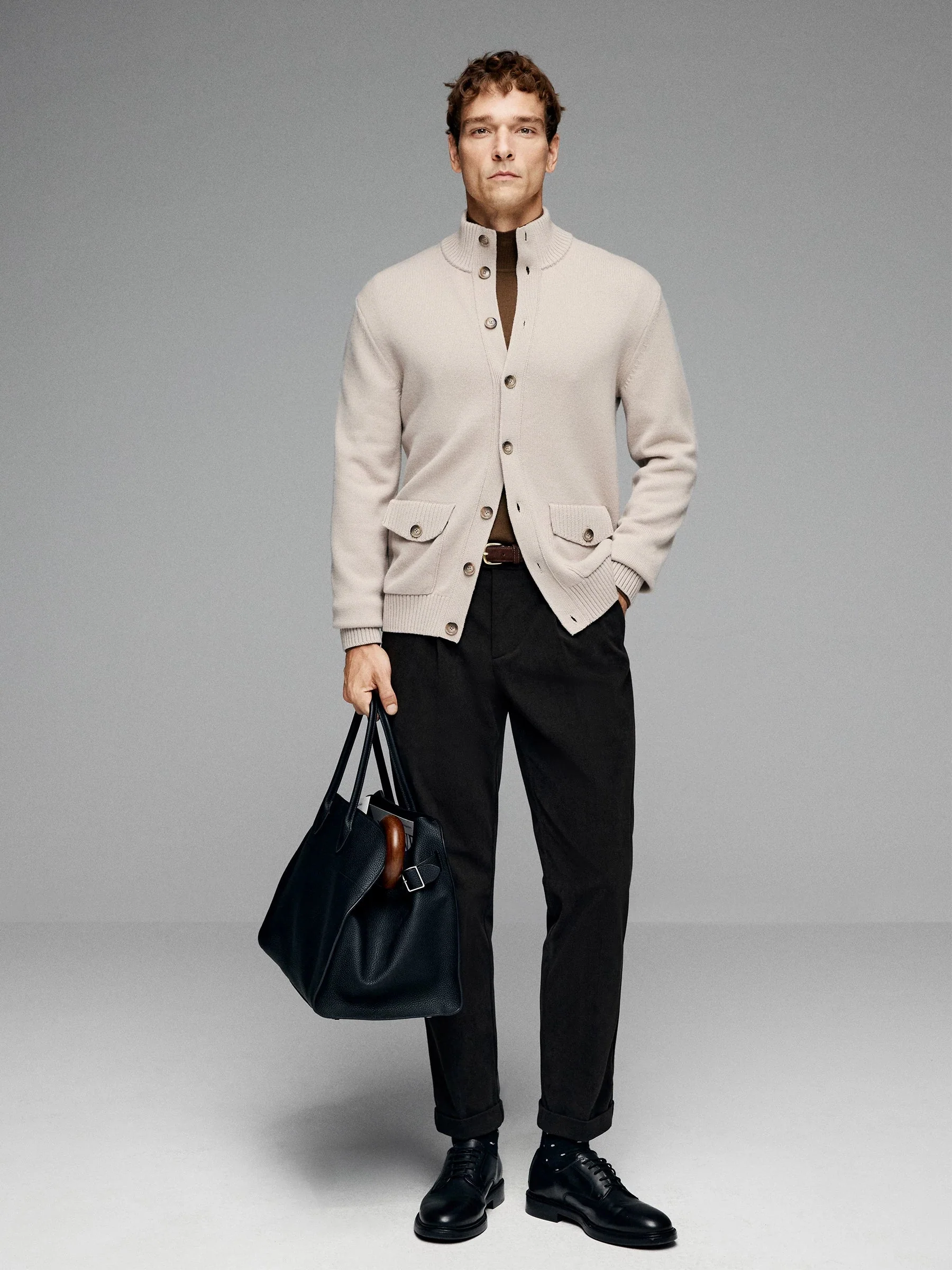 Tasmanian Wool Stand-Collar Knit Cardigan