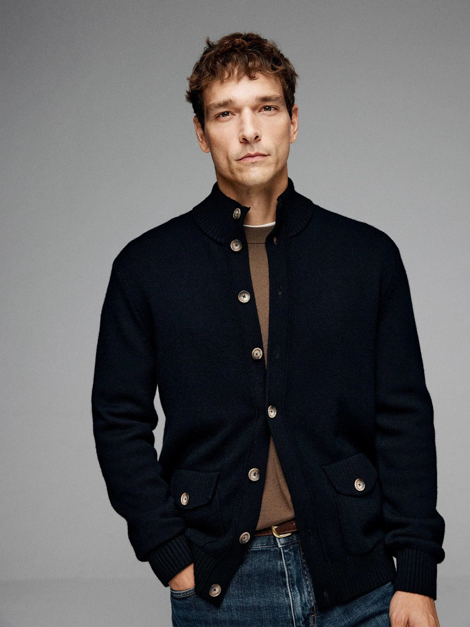 Tasmanian Wool Stand-Collar Knit Cardigan - Image 2