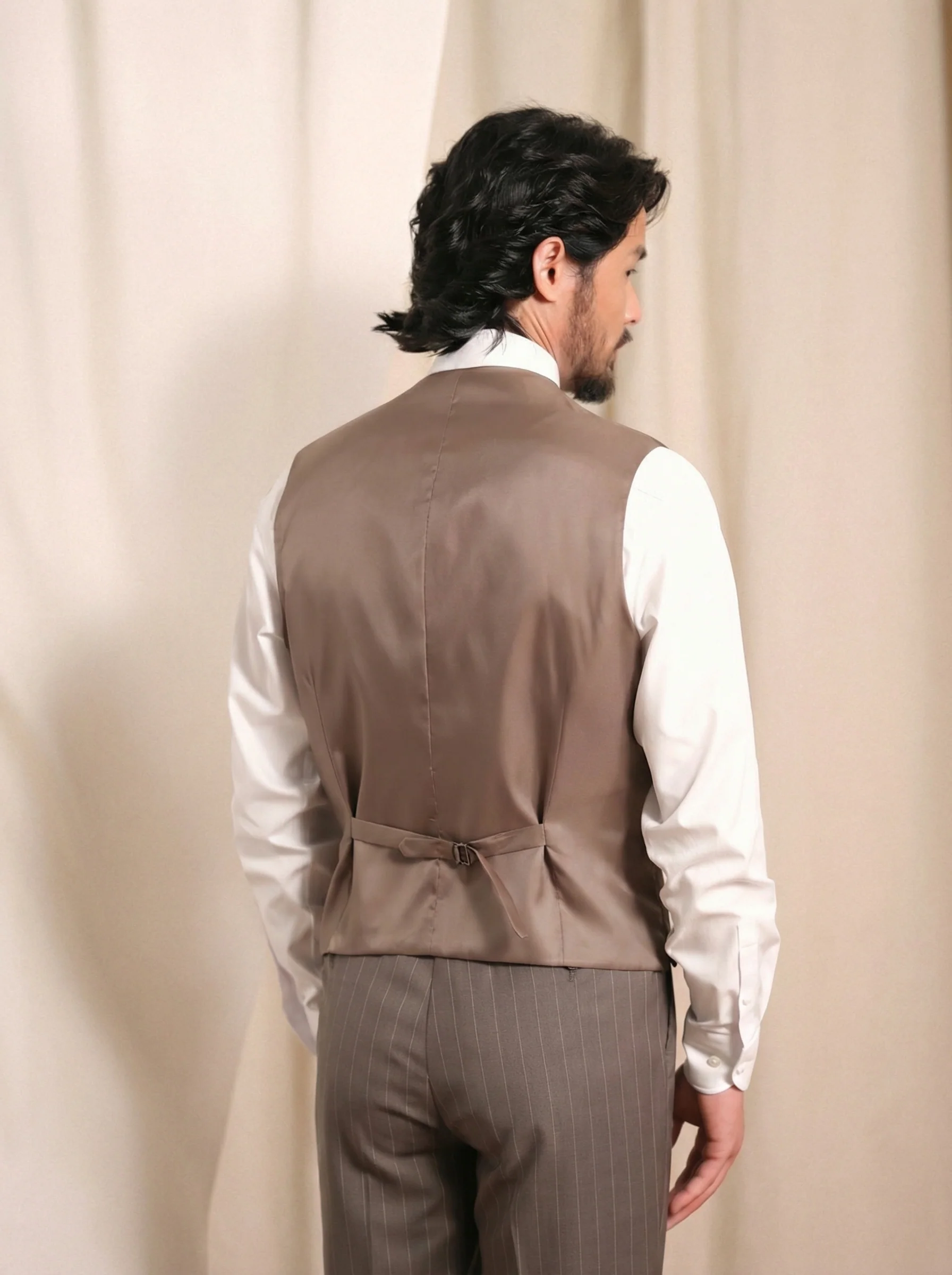Taupe Pinstripe Double-Breasted Vest - Image 3