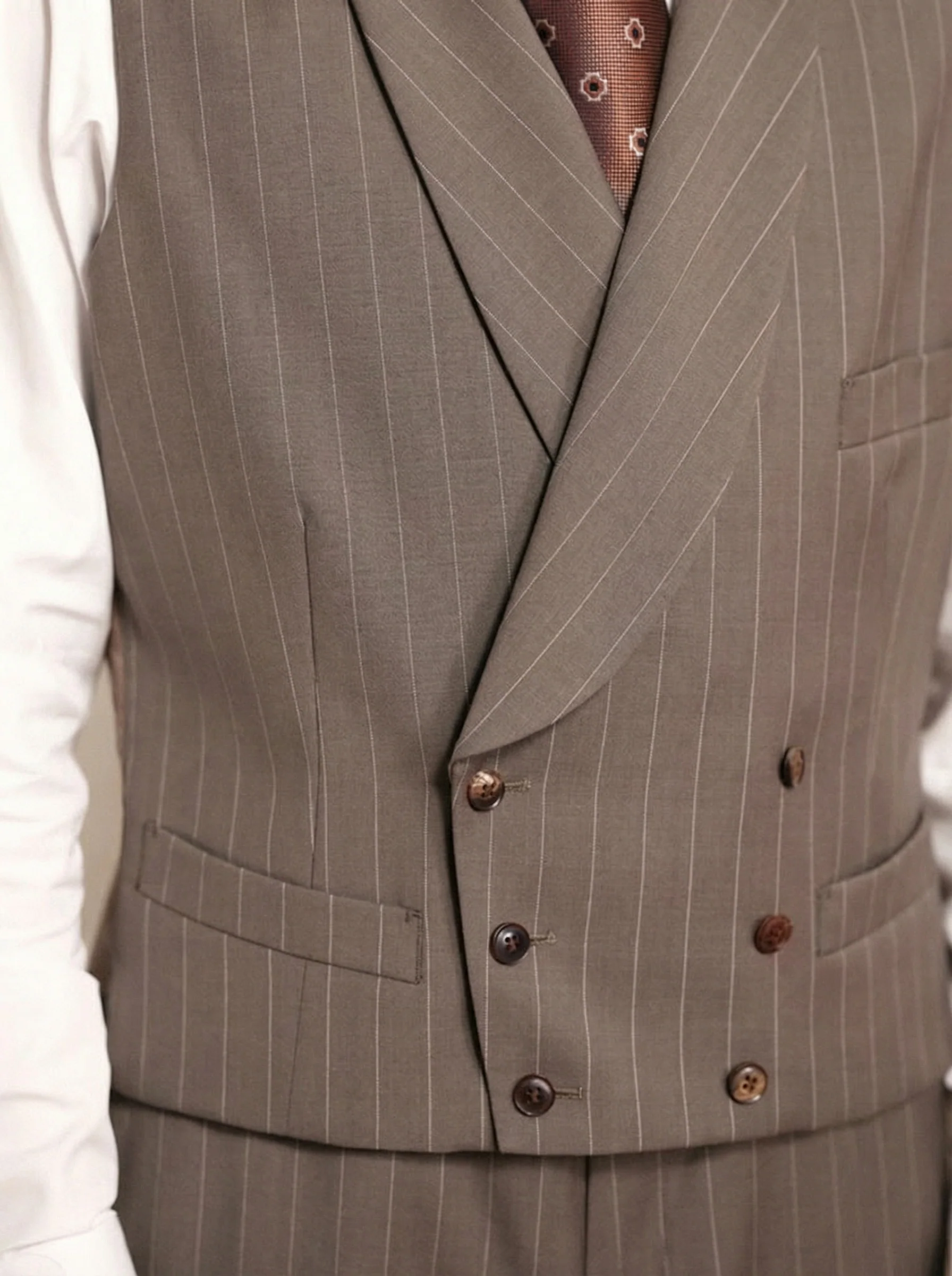 Taupe Pinstripe Double-Breasted Vest - Image 4
