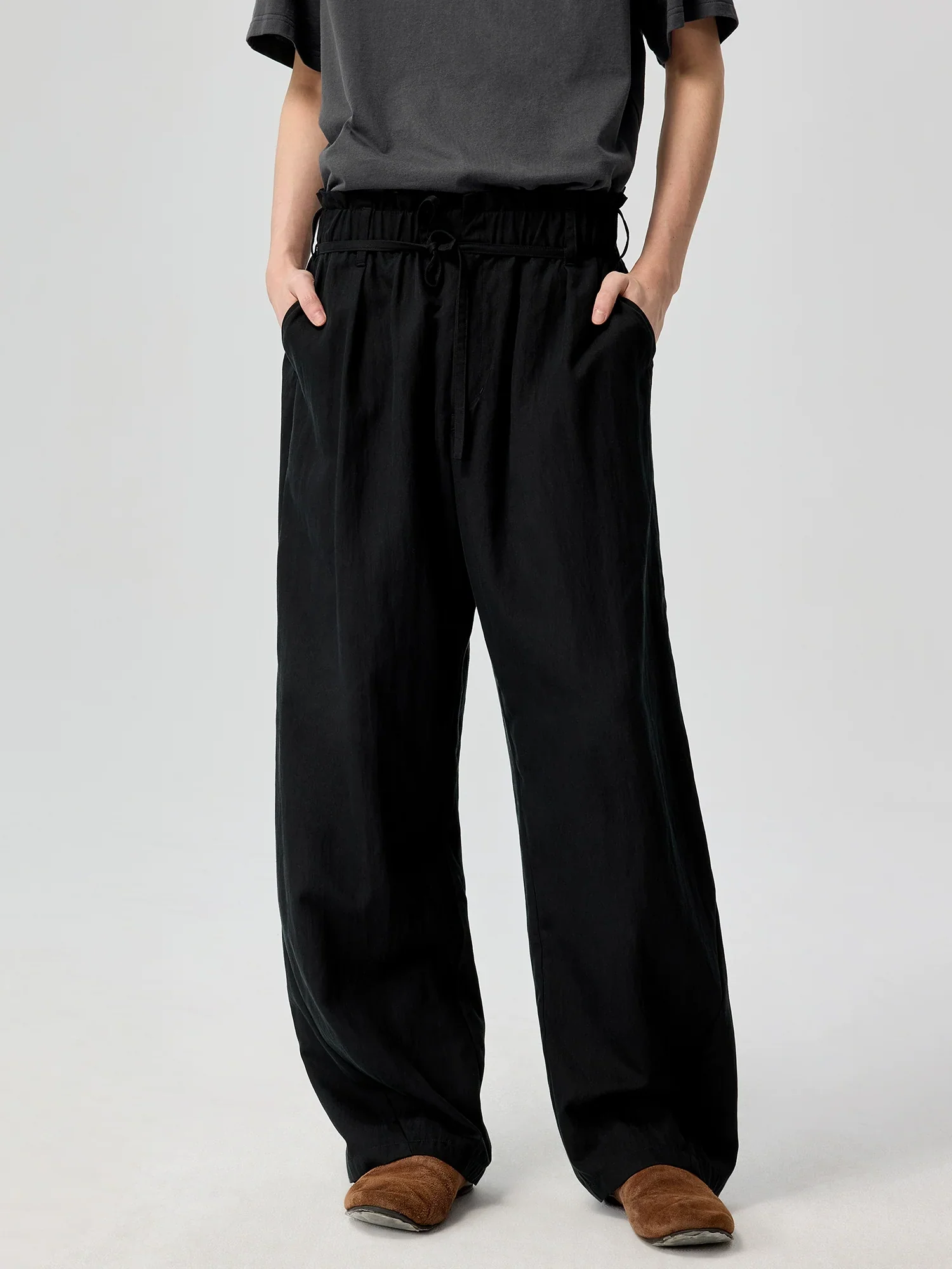 Tencel-Blend Curved Wide-Leg Trousers