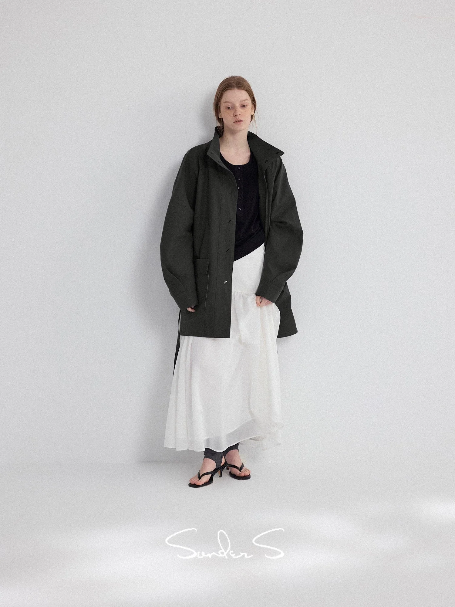 Tencel Stand-Collar Belted Trench