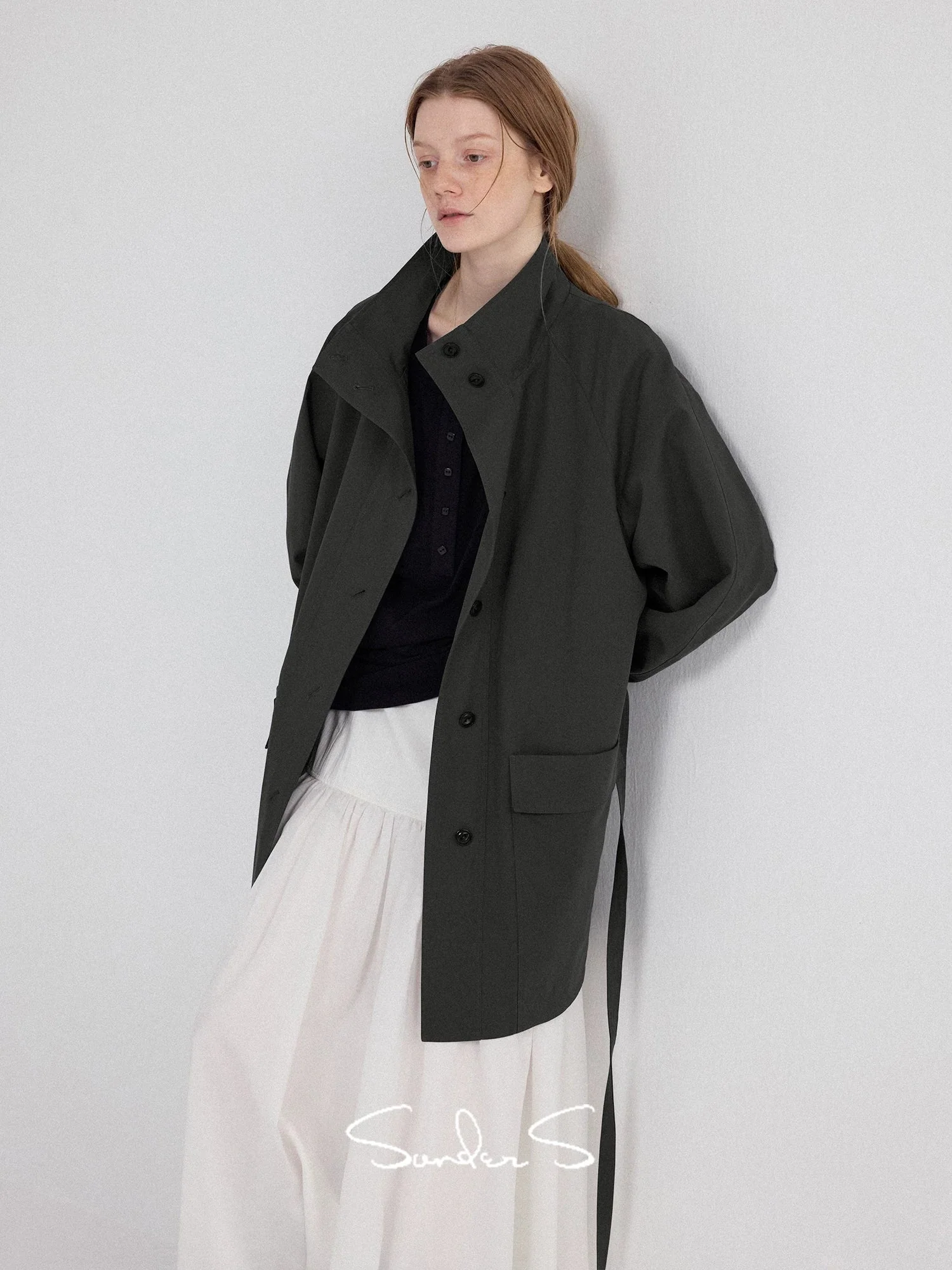 Tencel Stand-Collar Belted Trench - Image 2