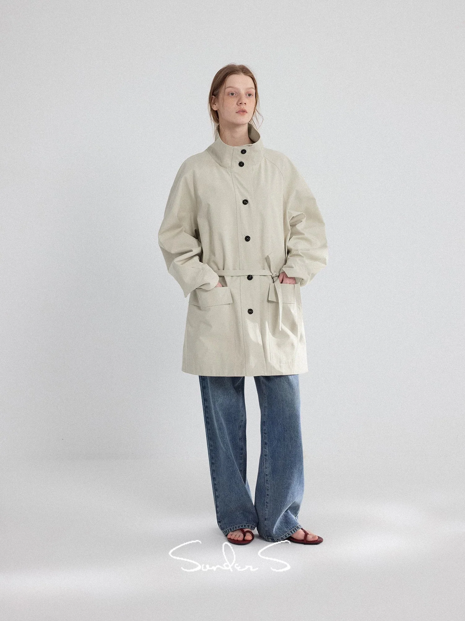 Tencel Stand-Collar Belted Trench - Image 3