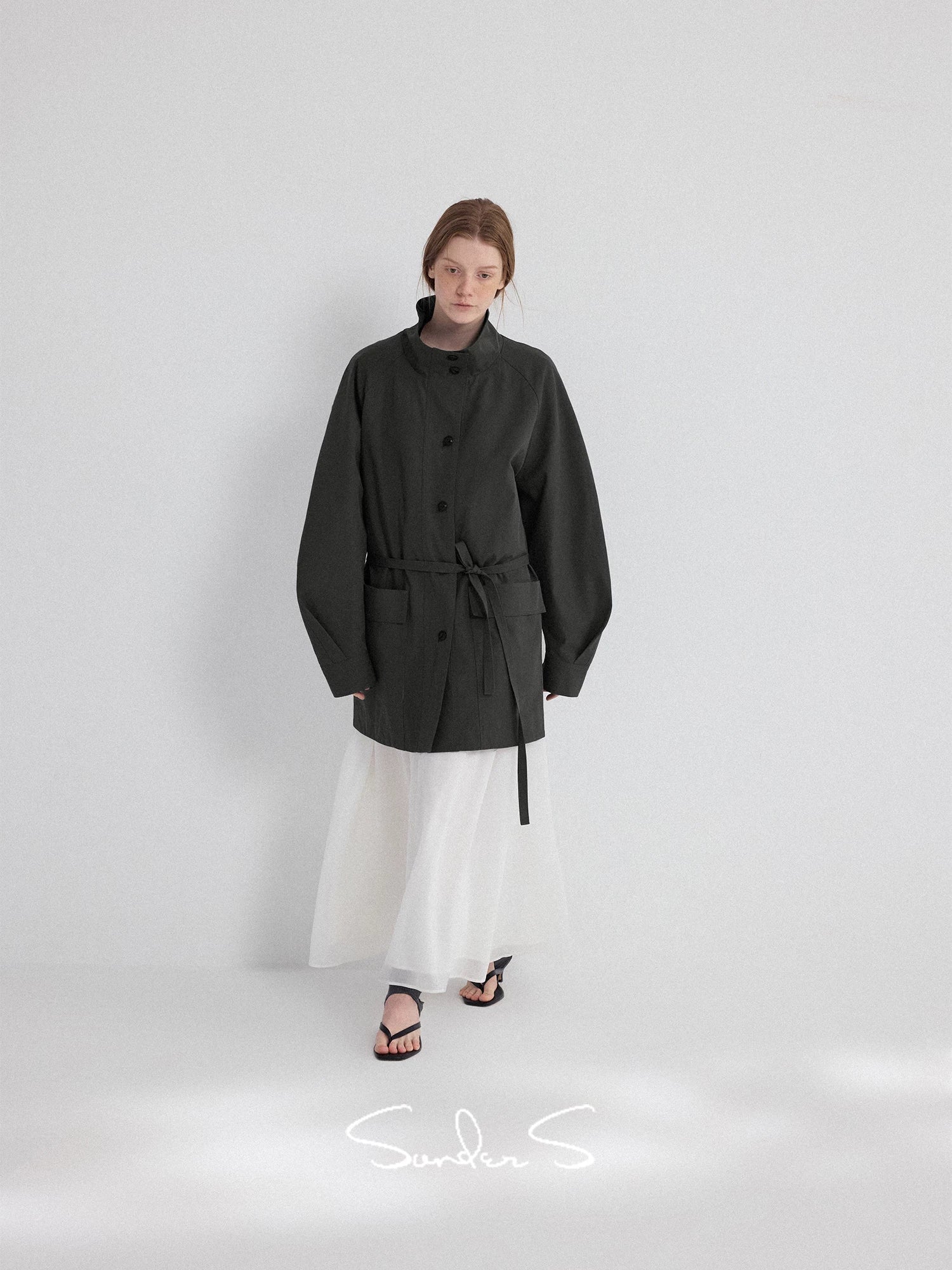 Tencel Stand-Collar Belted Trench - Image 5